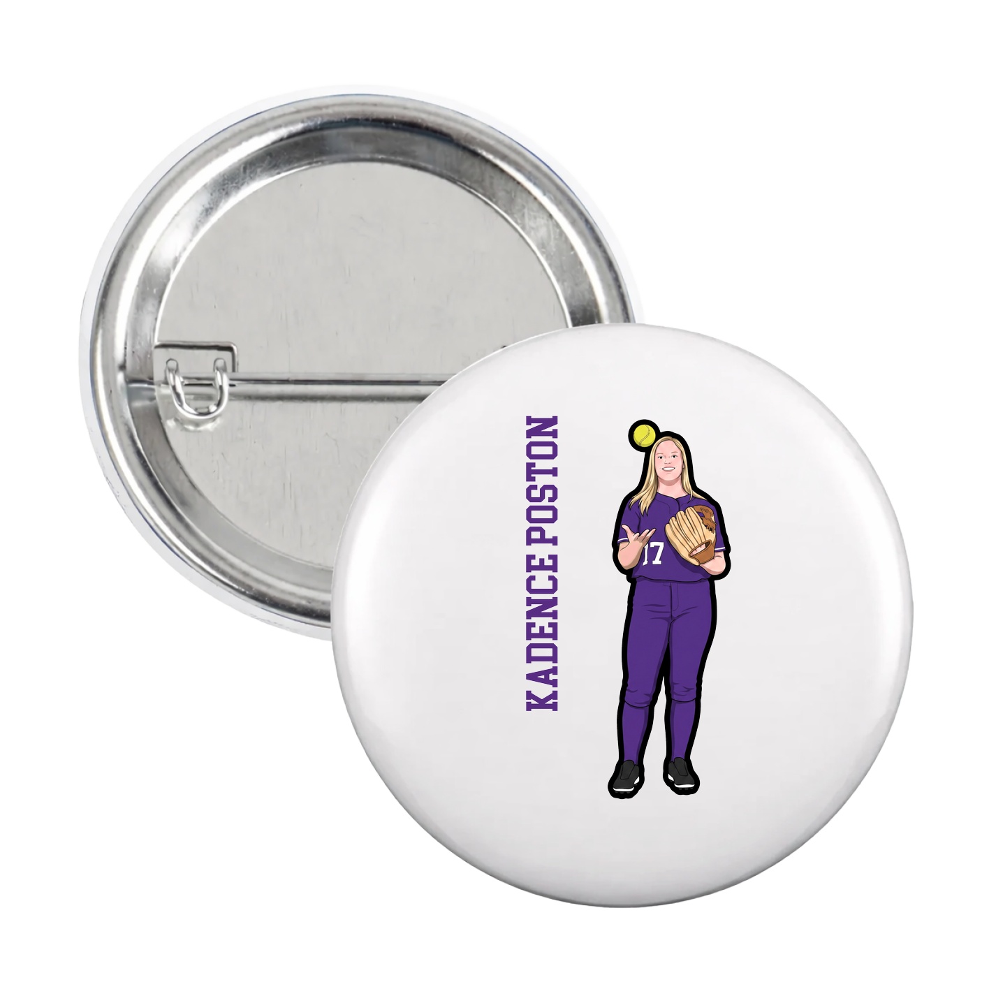 Game Day Button — Name Vertical in White