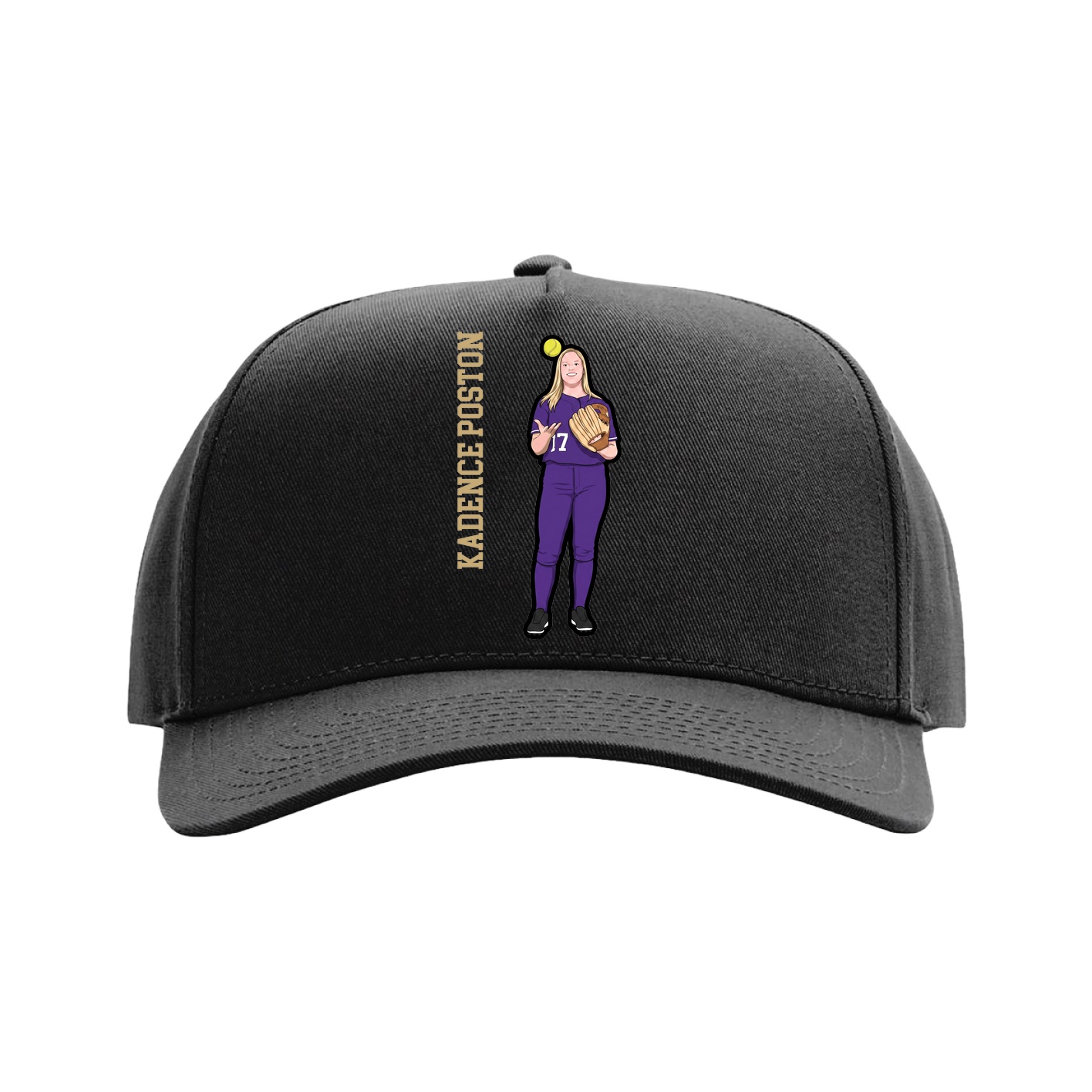 Full Fabric Five-Panel Champ Cap — Name Vertical in Black