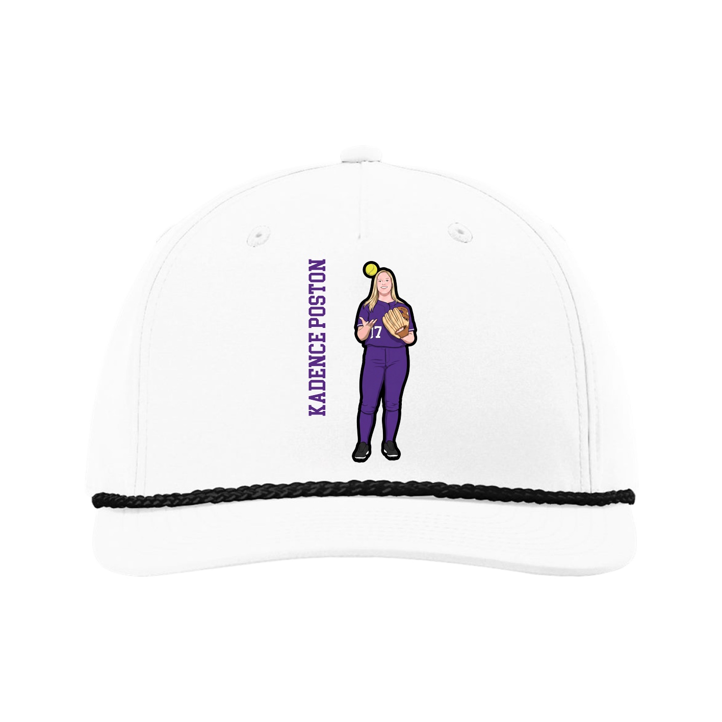 Five-Panel Classic Rope Cap — Name Vertical in White
