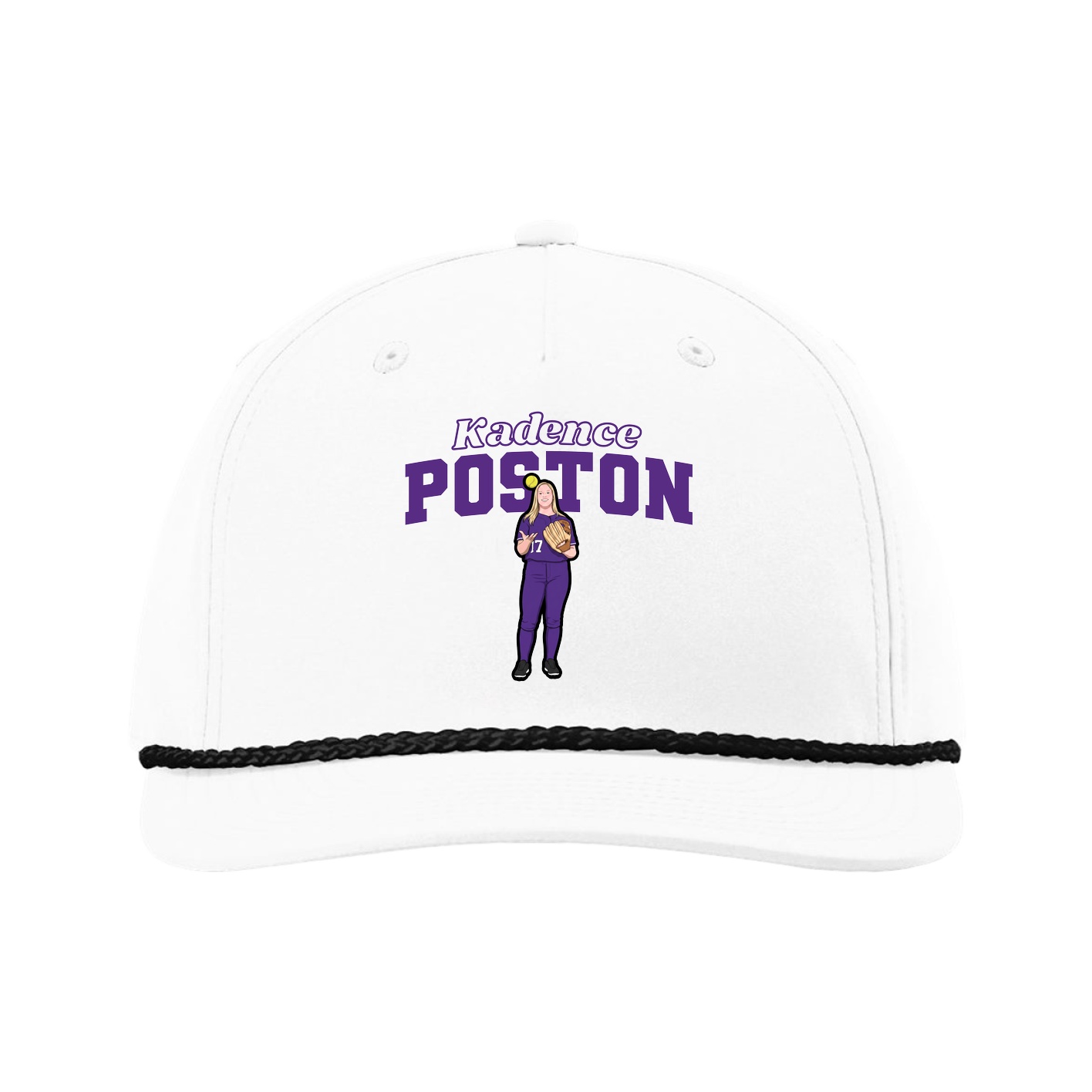 Five-Panel Classic Rope Cap — Name Arch in White