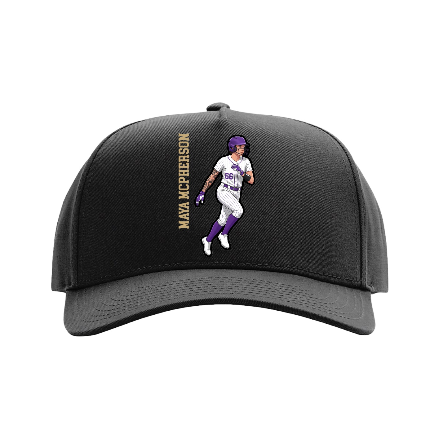 Full Fabric Five-Panel Champ Cap — Name Vertical in Black