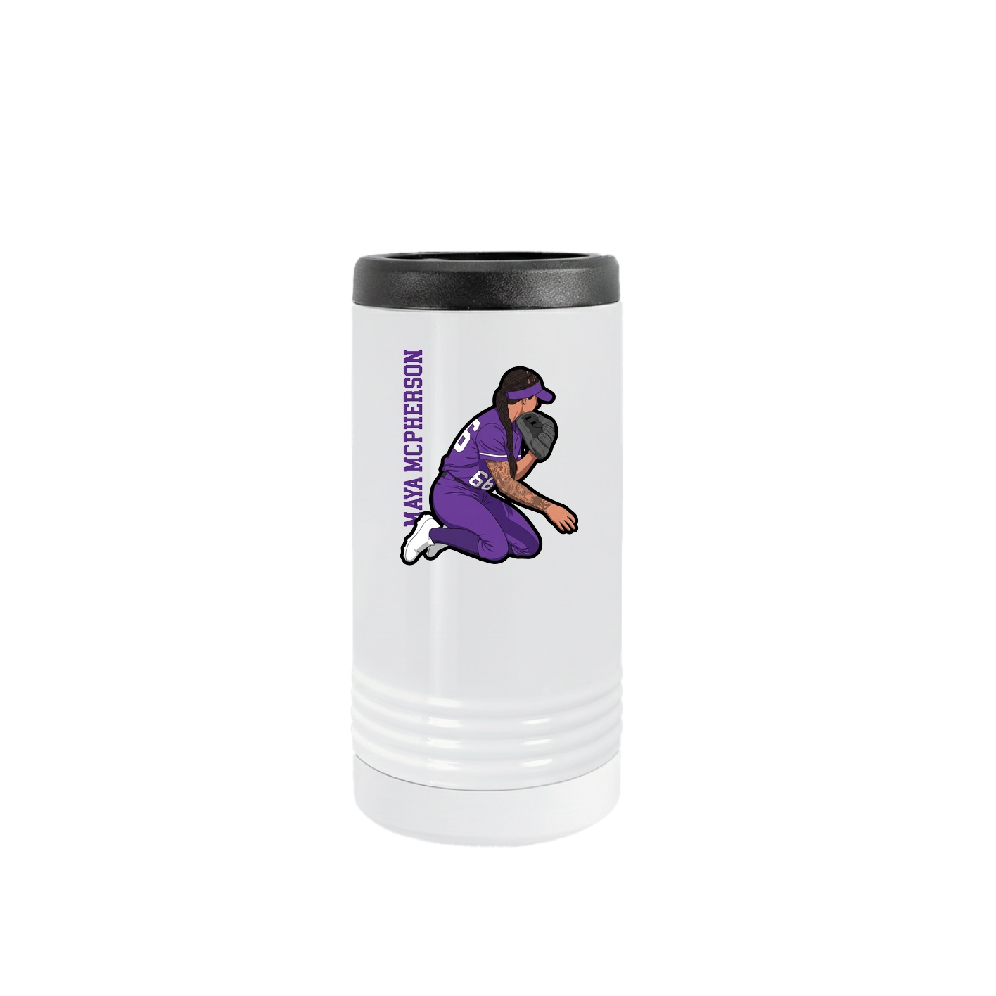 Slim Beverage Holder — Name Vertical in White