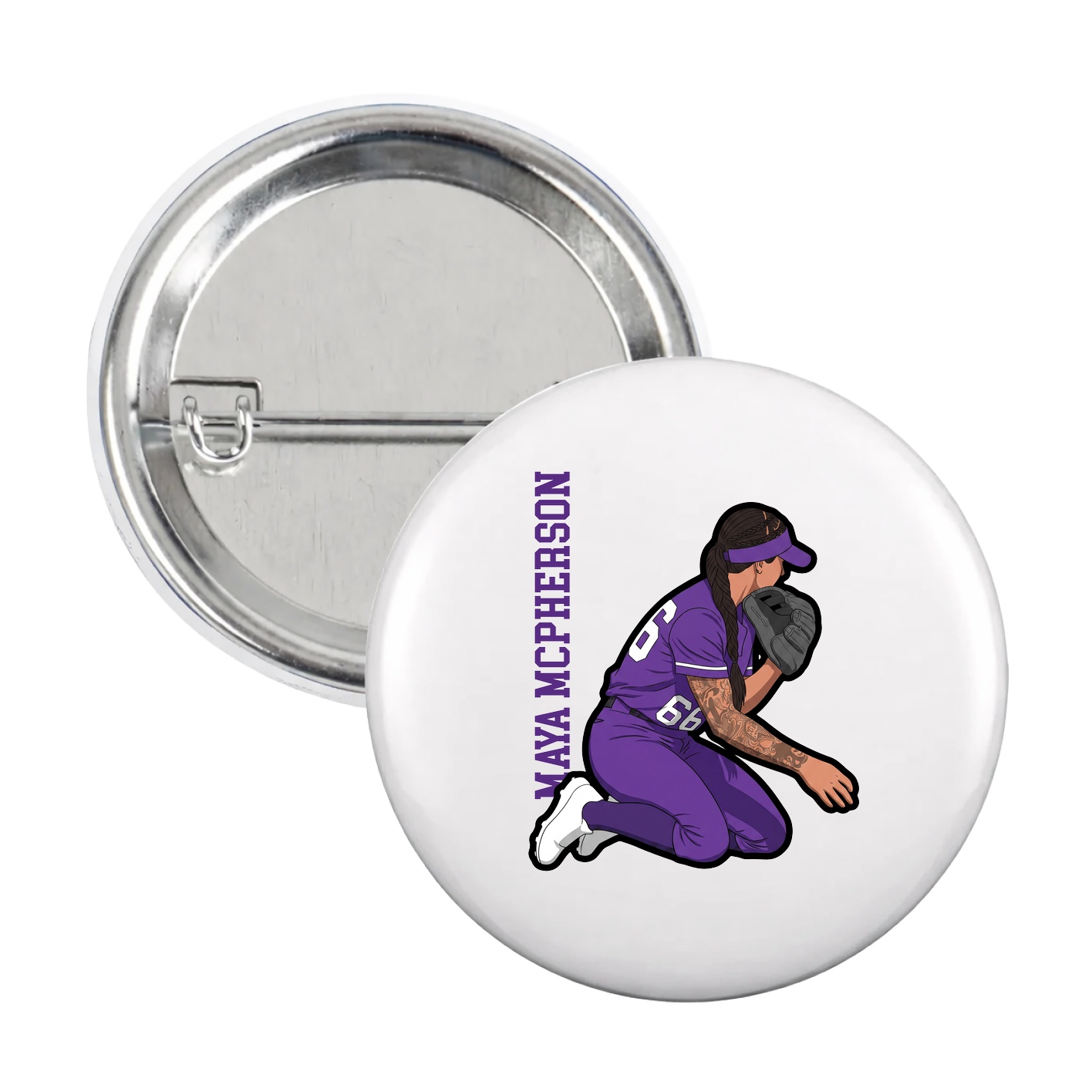 Game Day Button — Name Vertical in White
