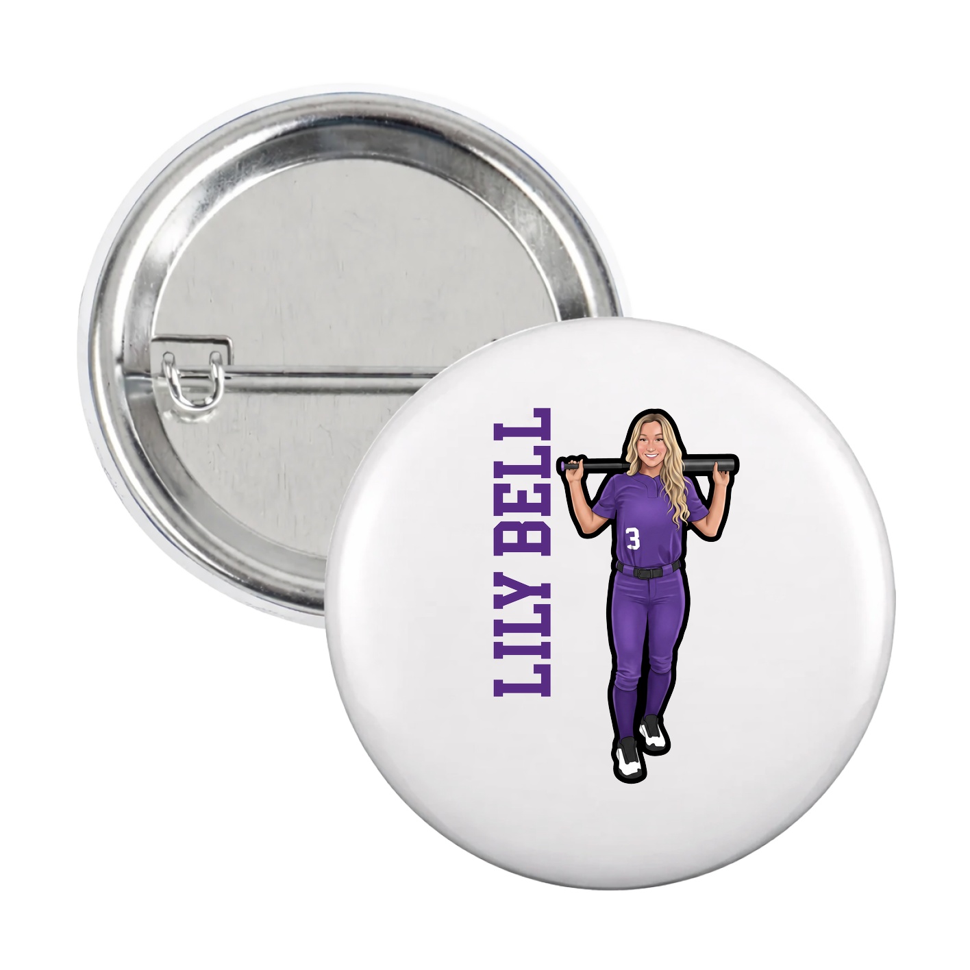 Game Day Button — Name Vertical in White