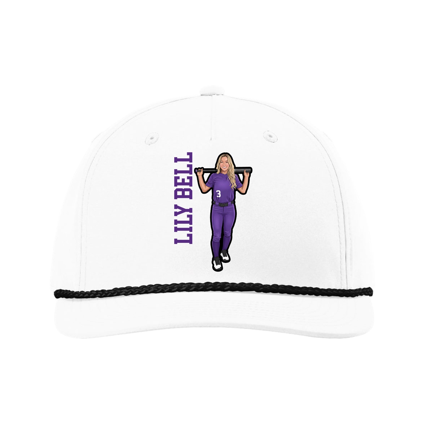 Five-Panel Classic Rope Cap — Name Vertical in White