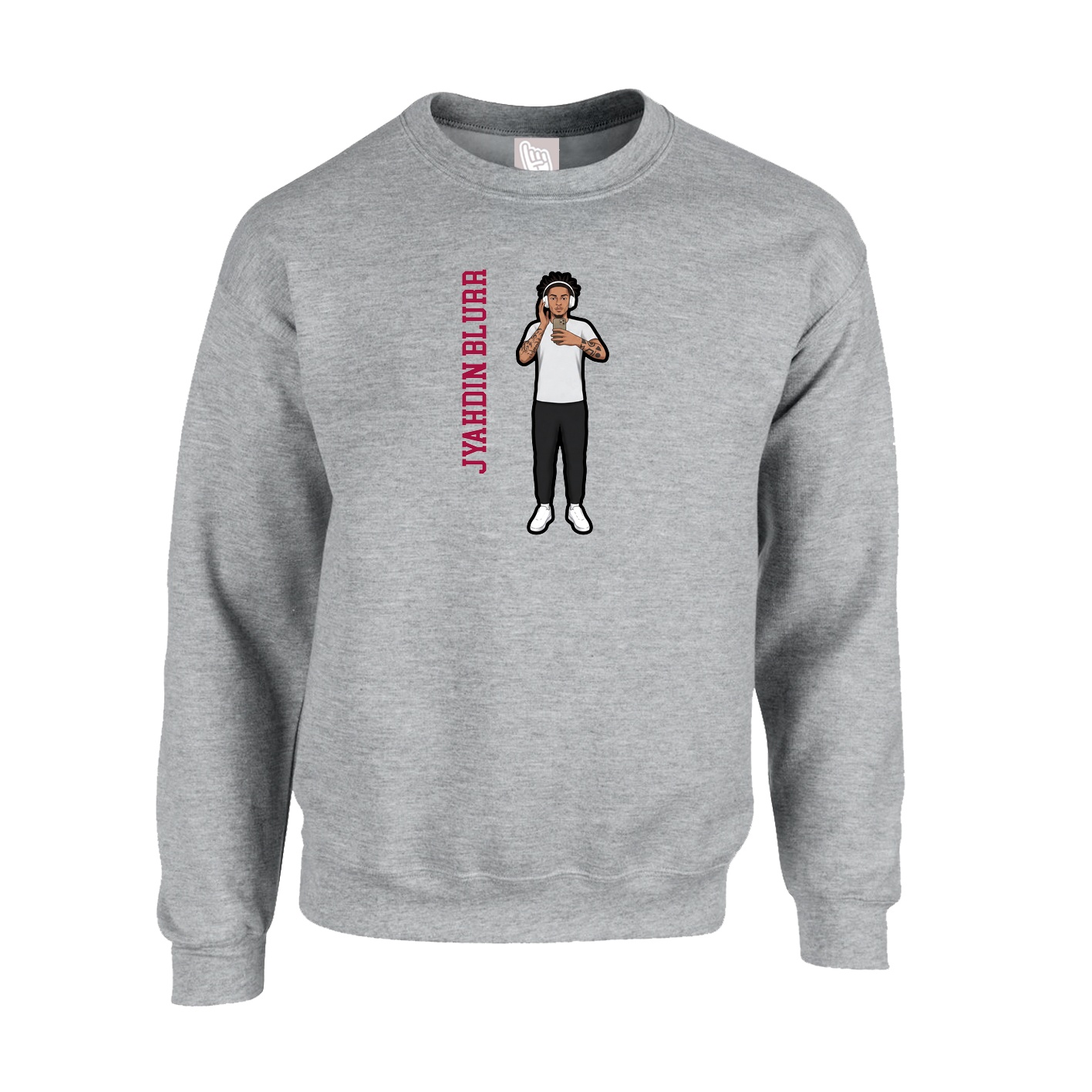 Fleece Crew — Name Vertical in Grey