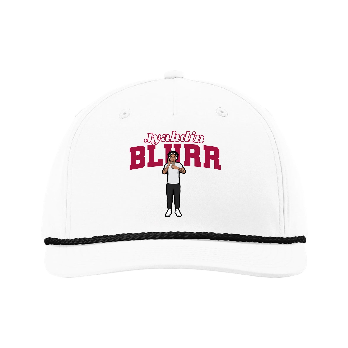 Five-Panel Classic Rope Cap — Name Arch in White