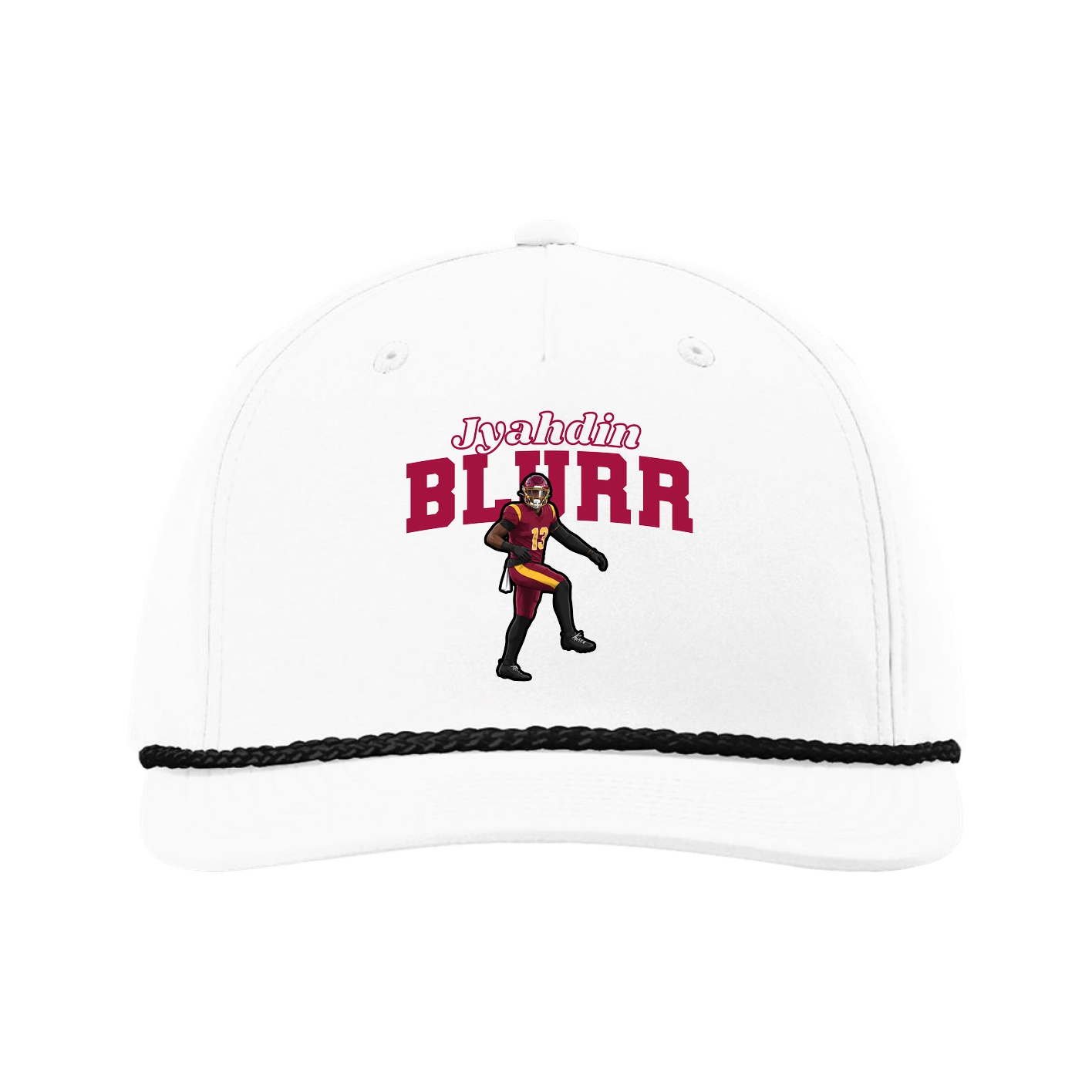 Five-Panel Classic Rope Cap — Name Arch in White