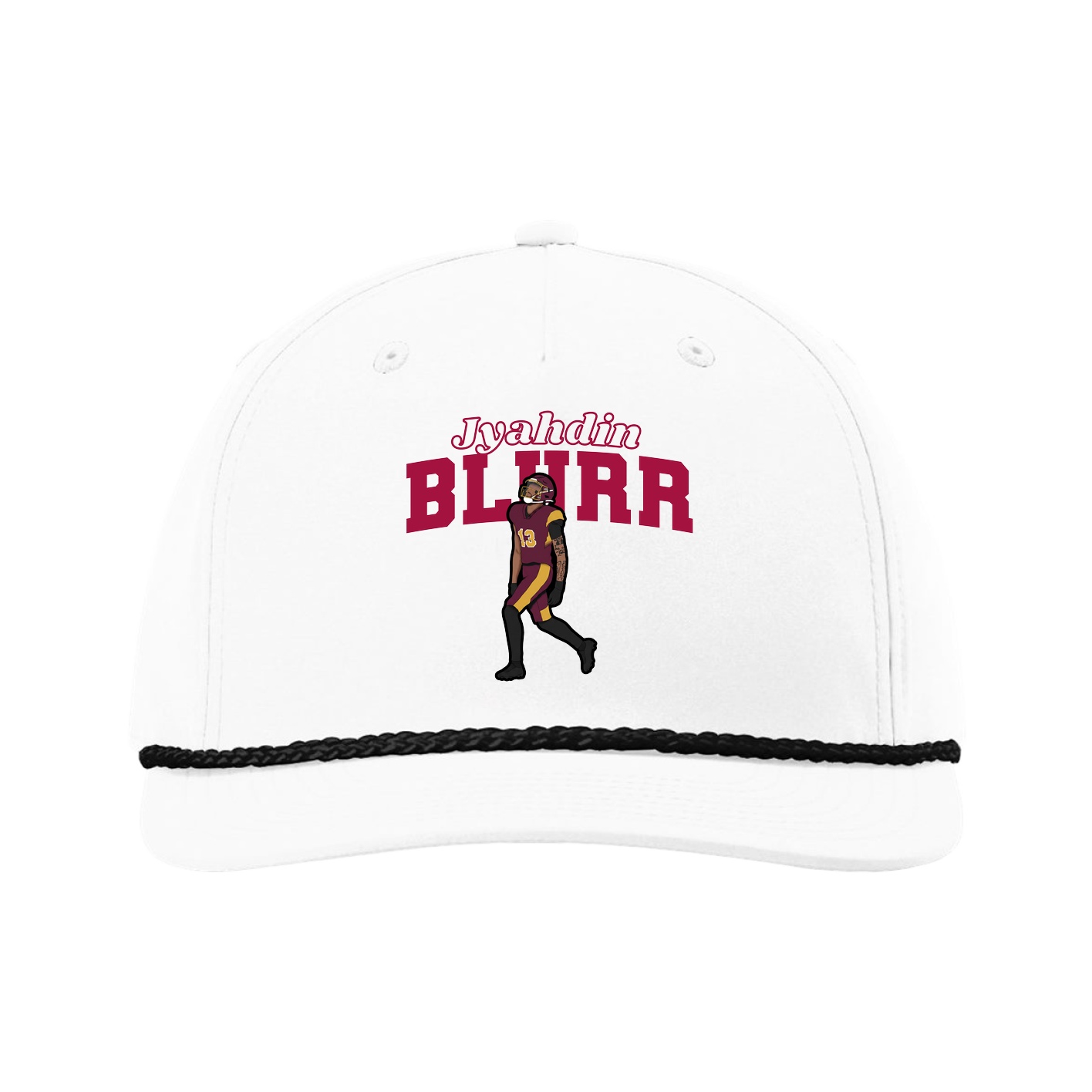 Five-Panel Classic Rope Cap — Name Arch in White