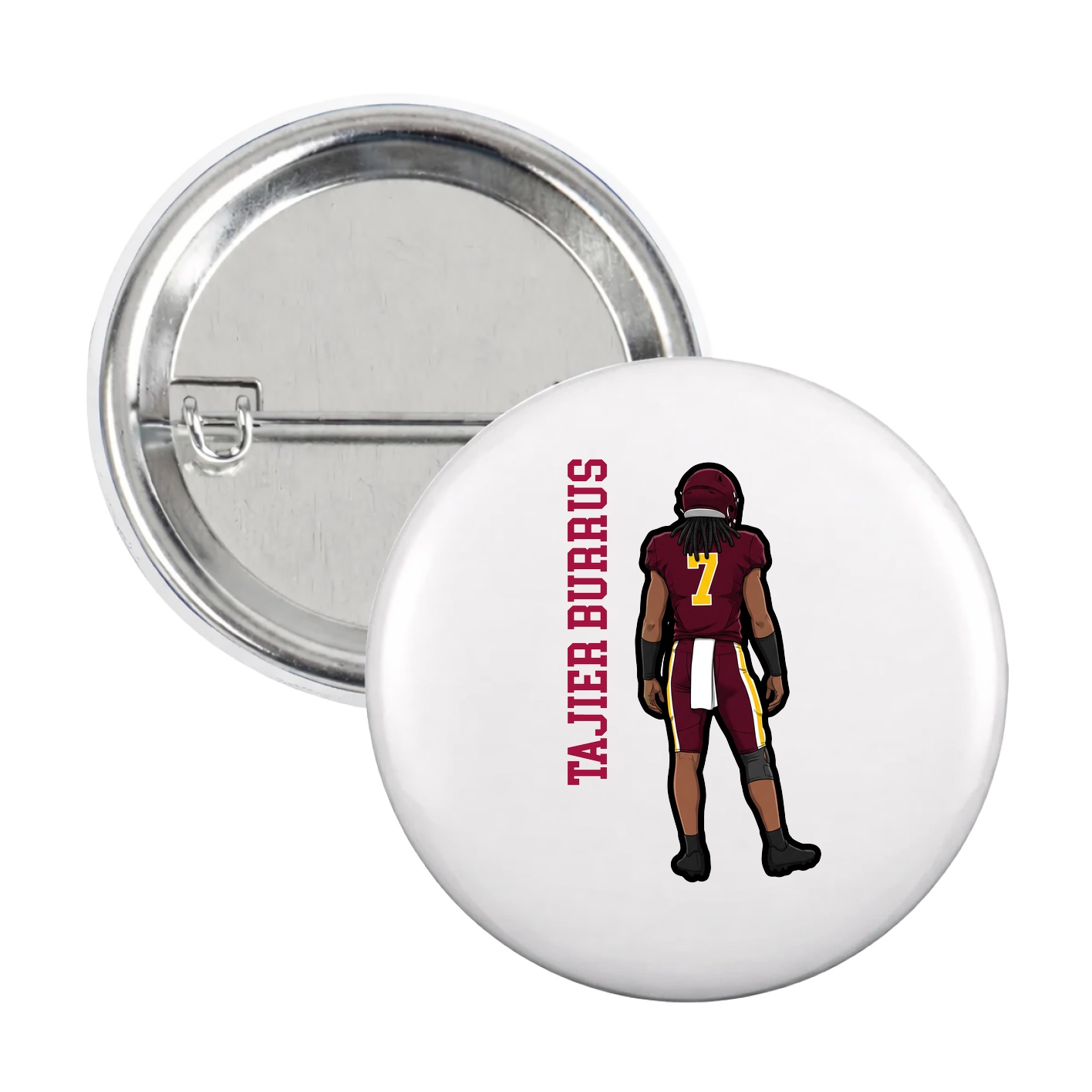 Game Day Button — Name Vertical in White