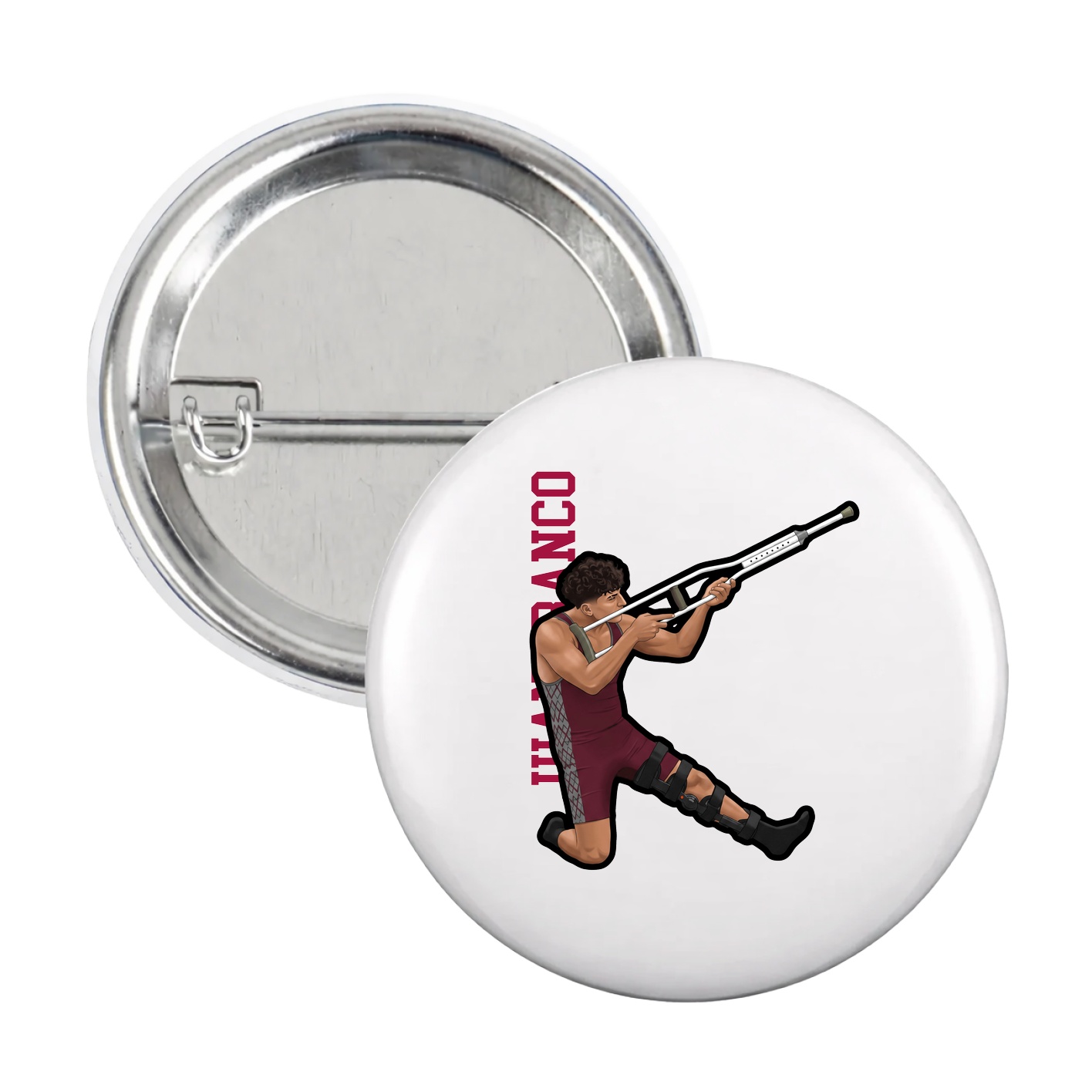 Game Day Button — Name Vertical in White