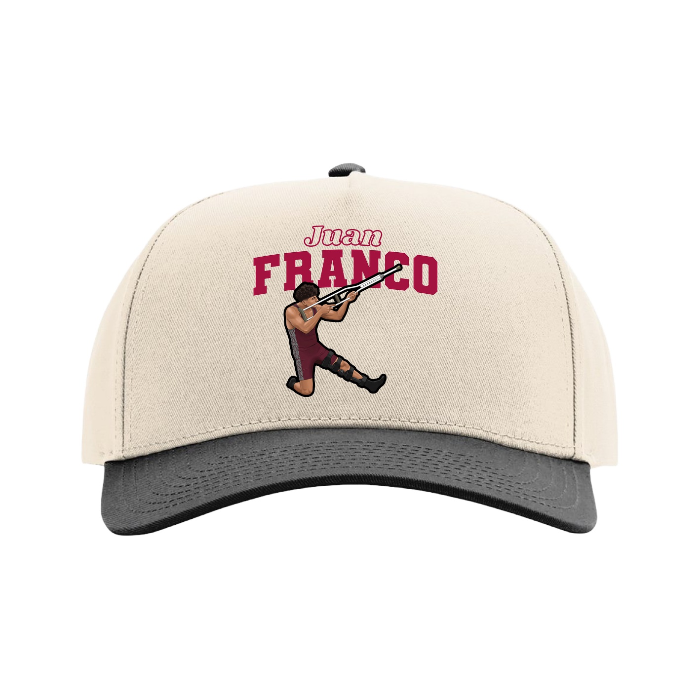 Full Fabric Five-Panel Champ Cap — Name Arch in Cream/Black