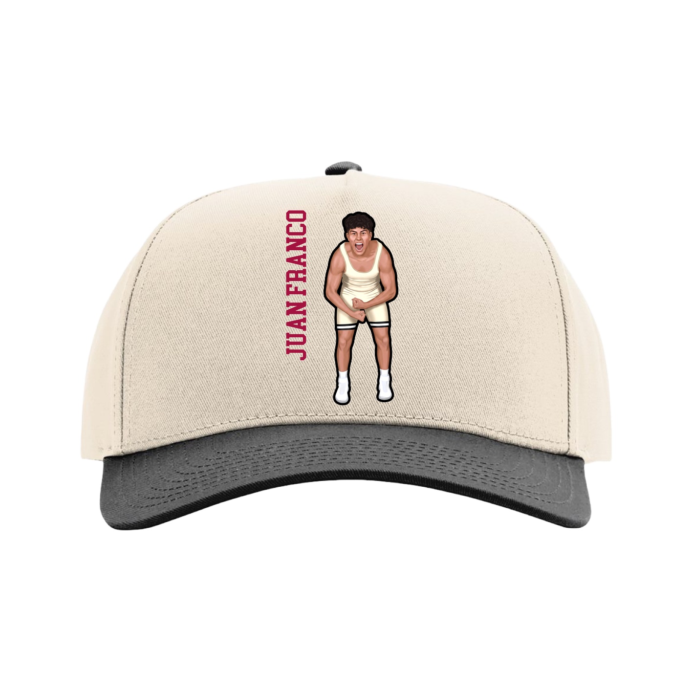 Full Fabric Five-Panel Champ Cap — Name Vertical in Cream/Black