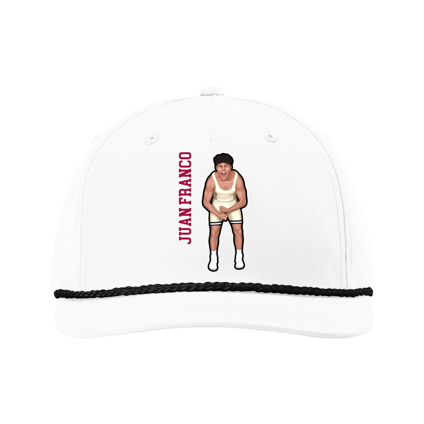 Five-Panel Classic Rope Cap — Name Vertical in White
