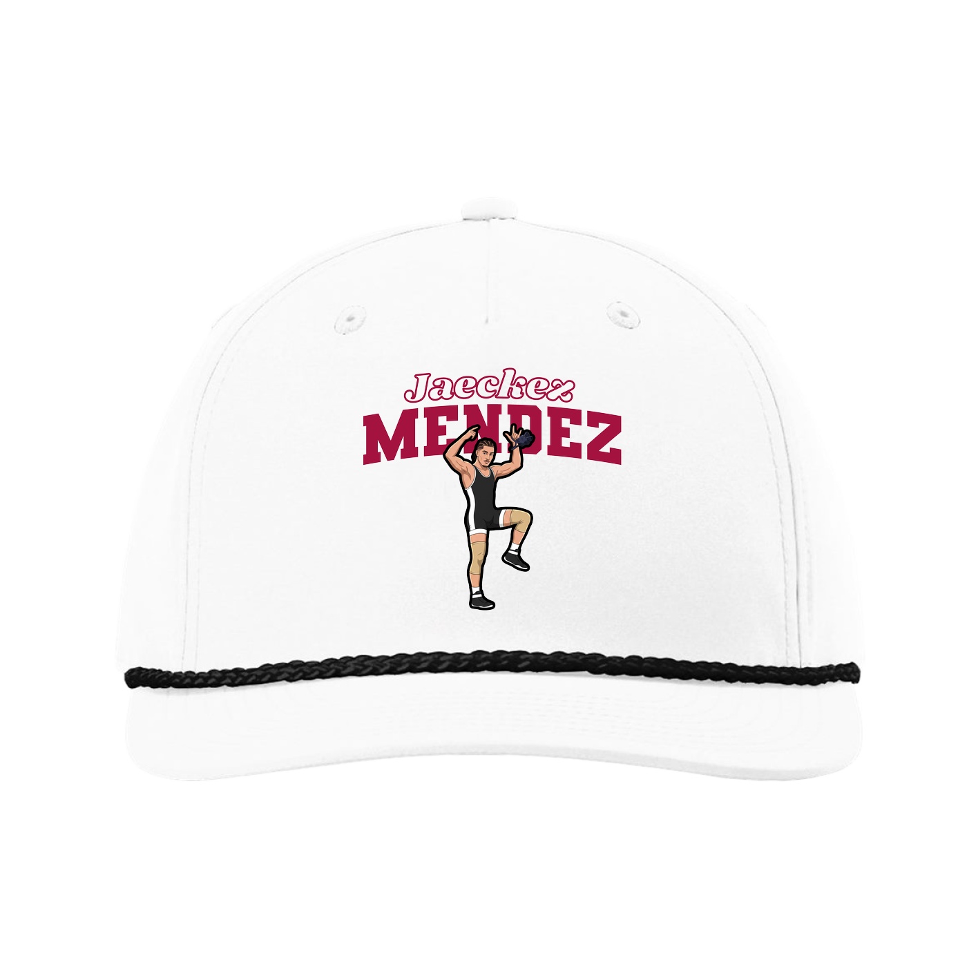 Five-Panel Classic Rope Cap — Name Arch in White