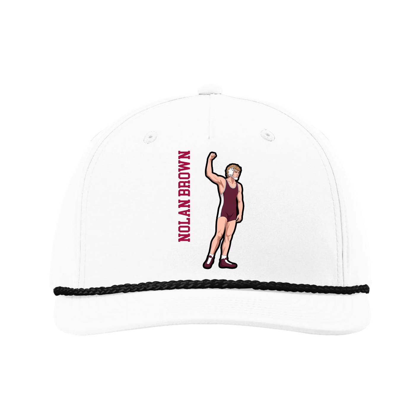 Five-Panel Classic Rope Cap — Name Vertical in White