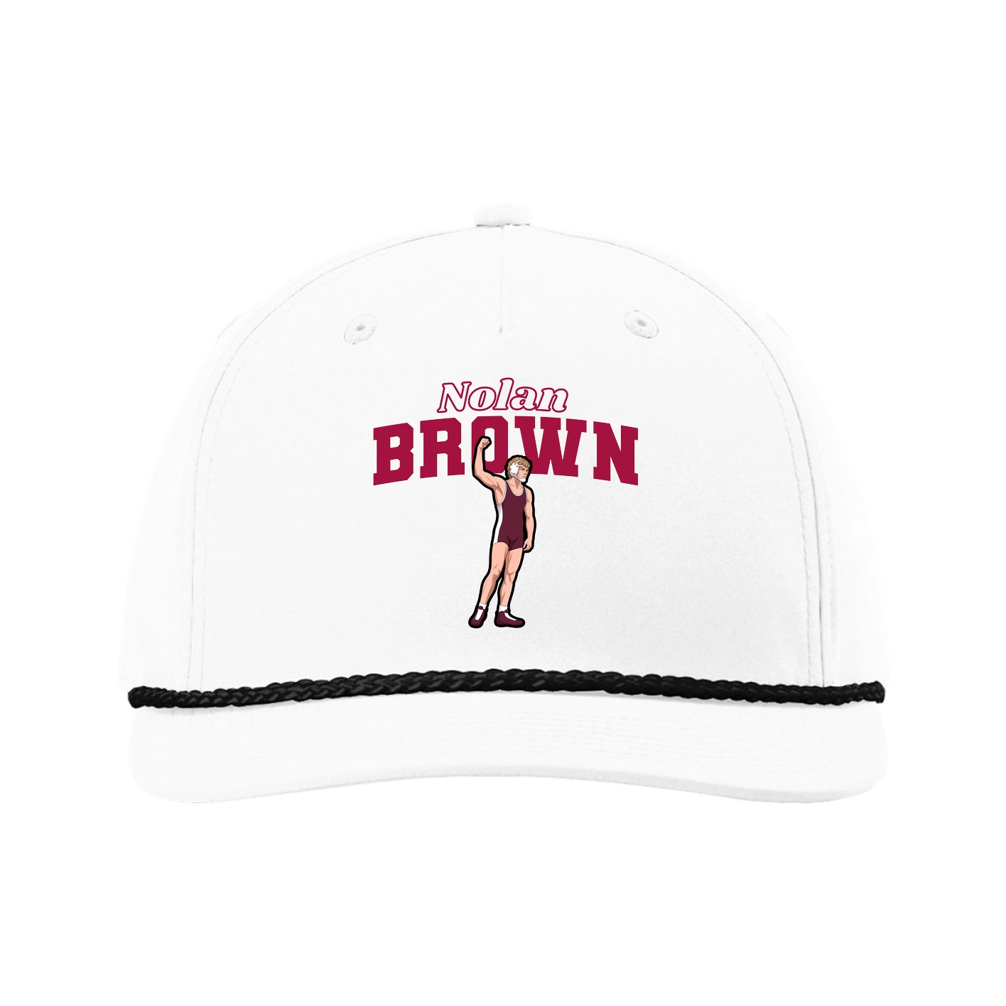 Five-Panel Classic Rope Cap — Name Arch in White