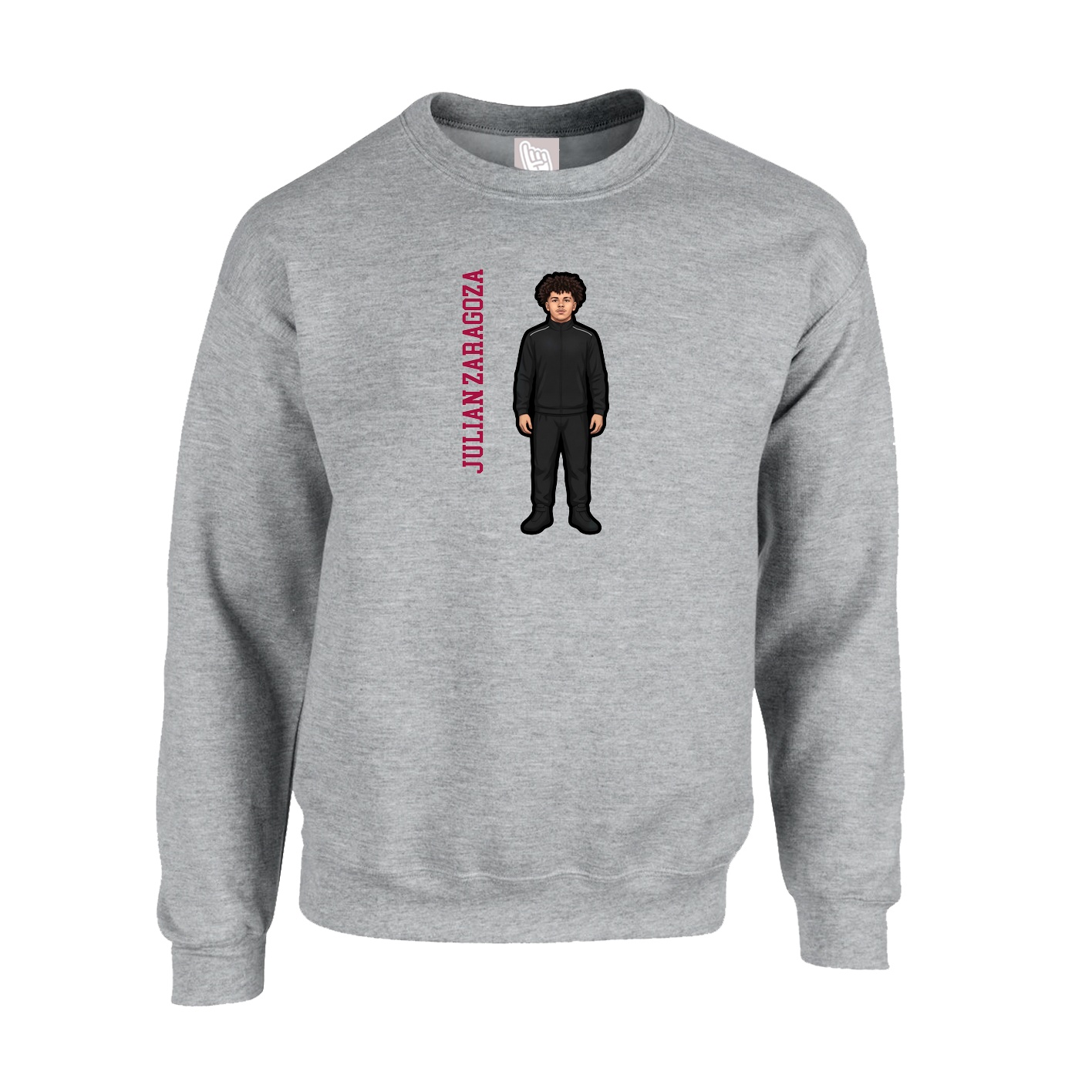 Fleece Crew — Name Vertical in Grey