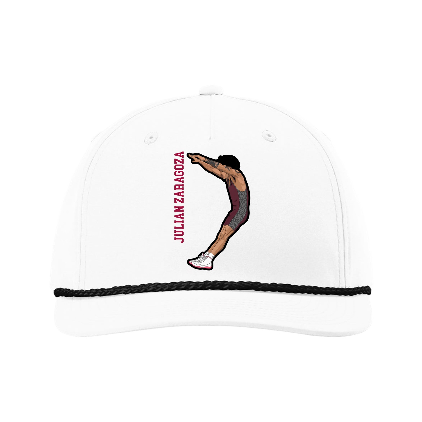 Five-Panel Classic Rope Cap — Name Vertical in White