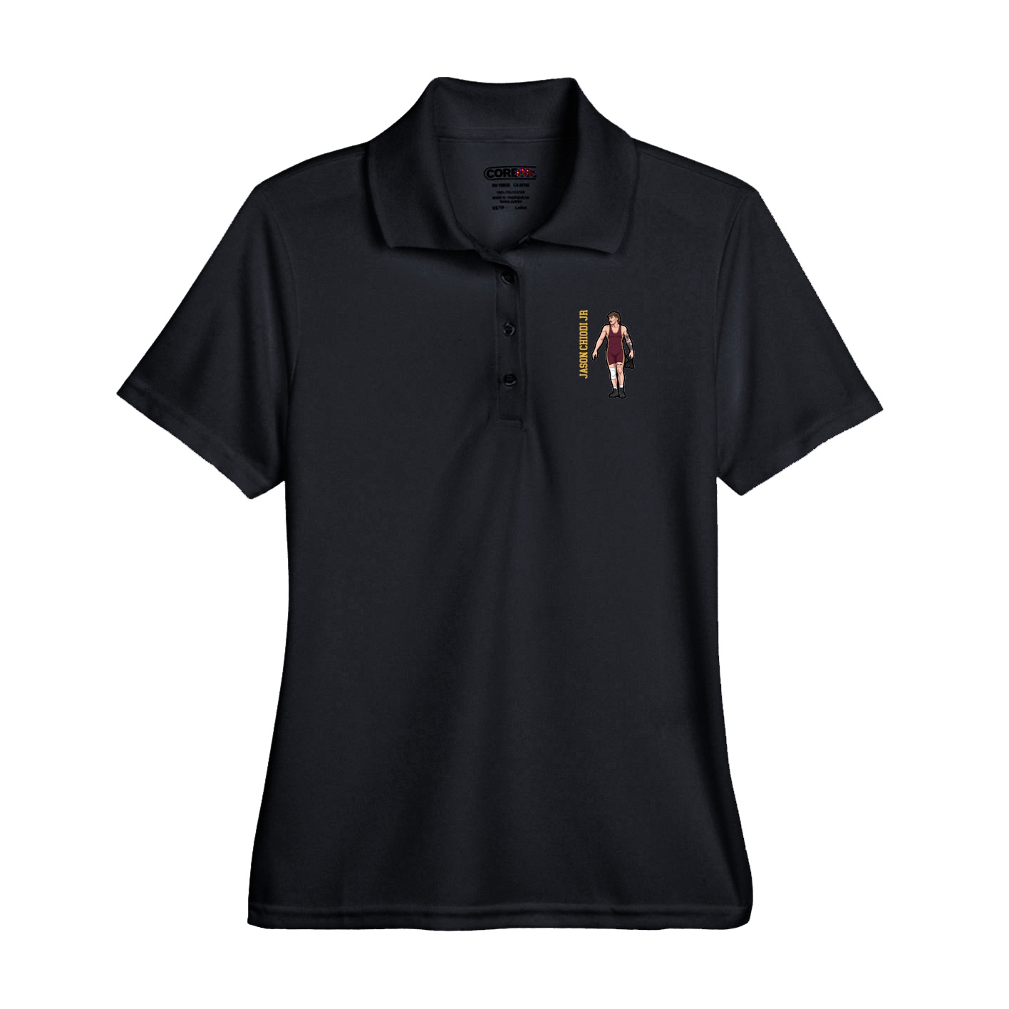 Performance Polo — Name Vertical in Black