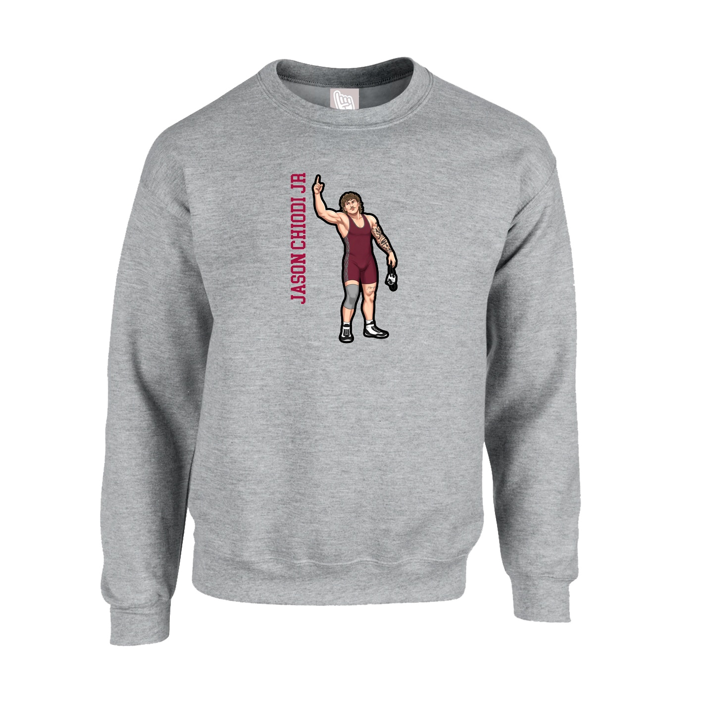 Fleece Crew — Name Vertical in Grey