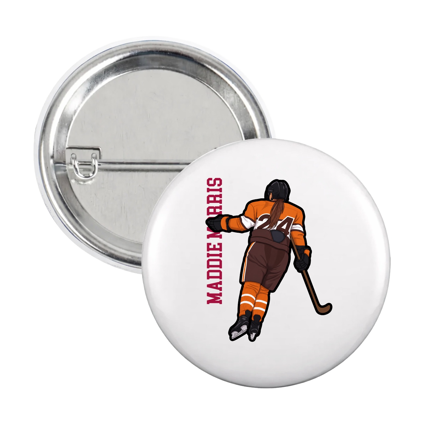 Game Day Button — Name Vertical in White