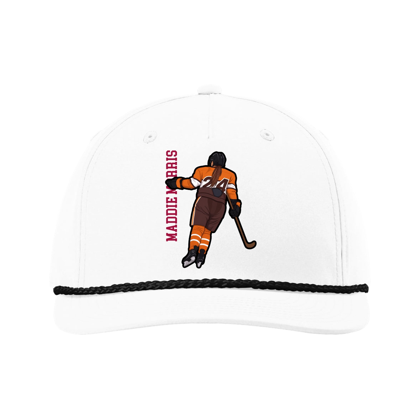 Five-Panel Classic Rope Cap — Name Vertical in White