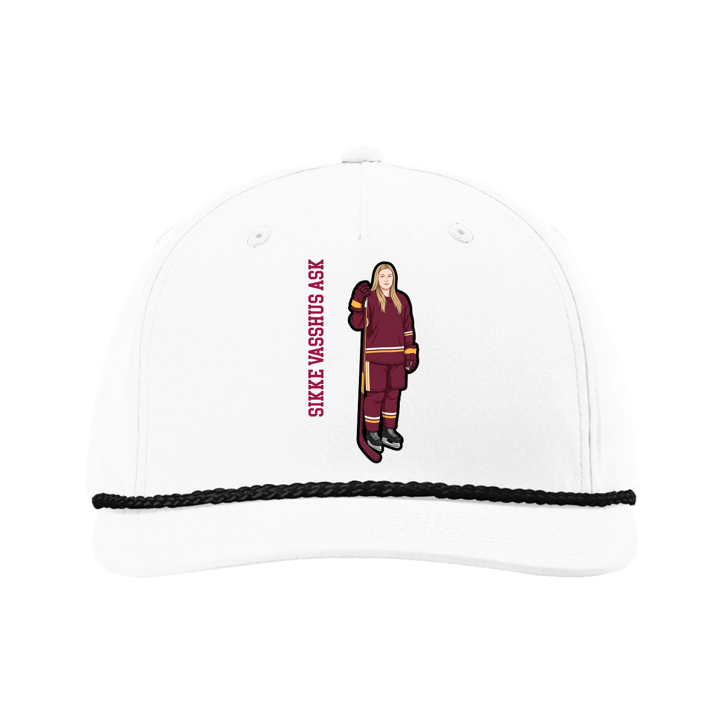 Five-Panel Classic Rope Cap — Name Vertical in White