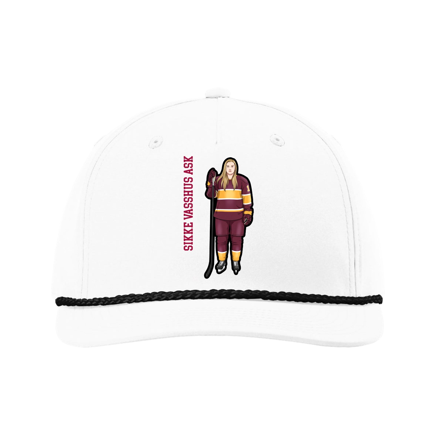 Five-Panel Classic Rope Cap — Name Vertical in White