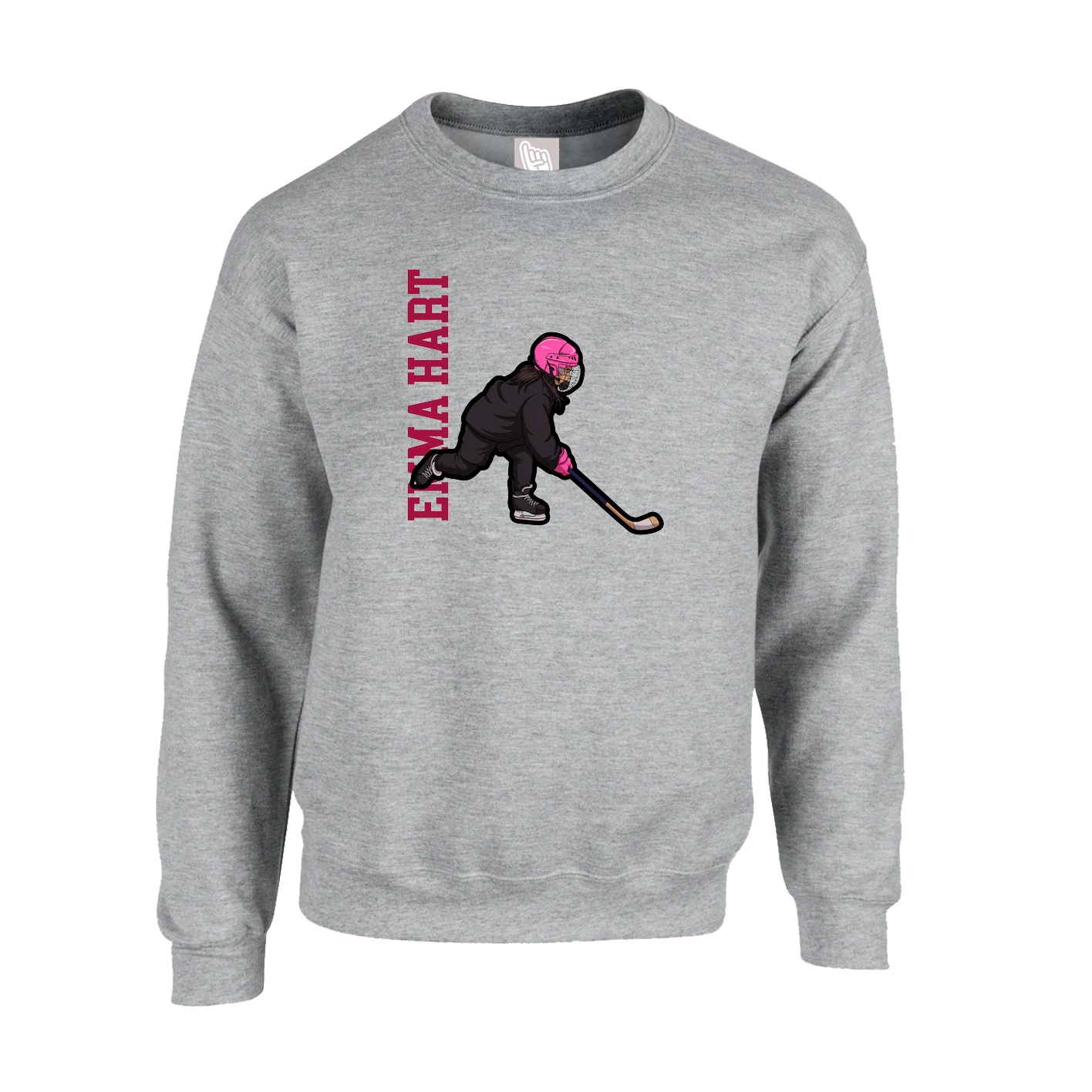 Fleece Crew — Name Vertical in Grey