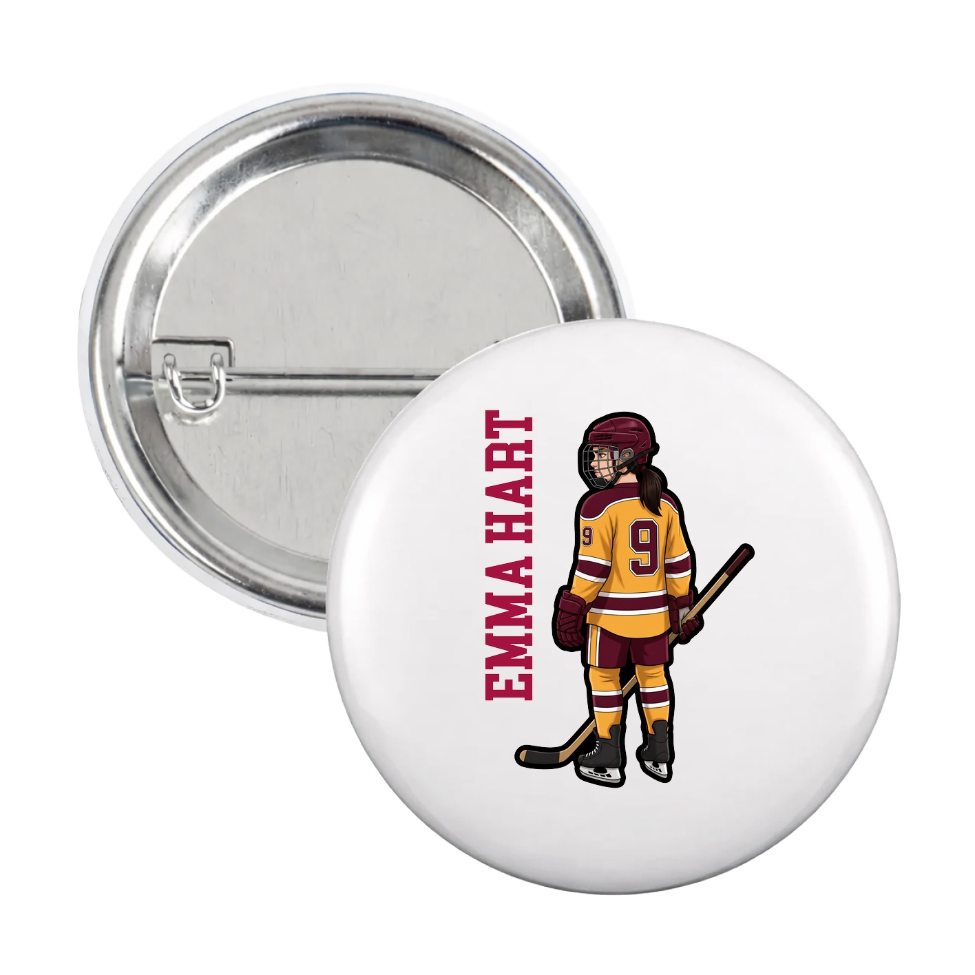 Game Day Button — Name Vertical in White