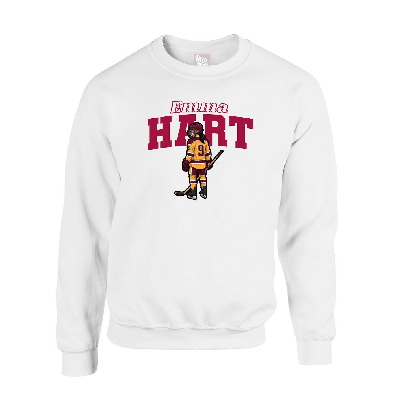 Fleece Crew — Name Arch in White