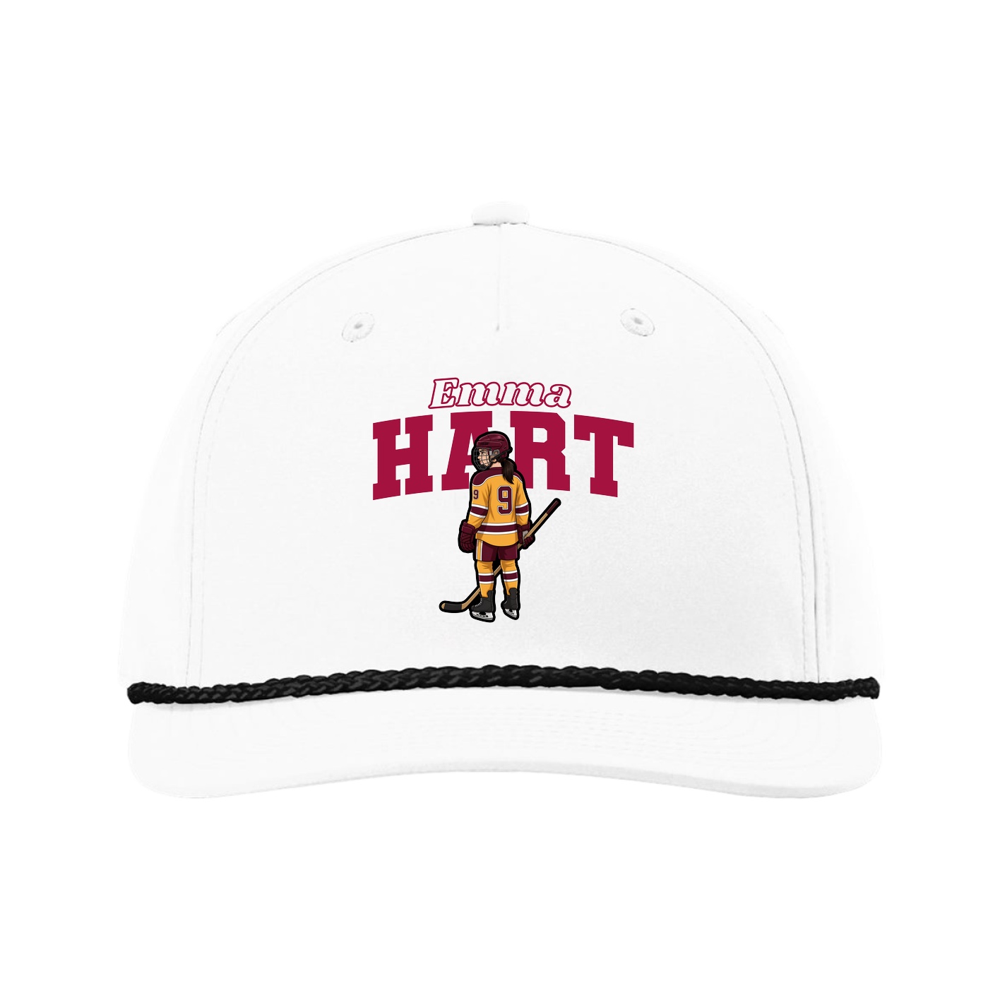 Five-Panel Classic Rope Cap — Name Arch in White