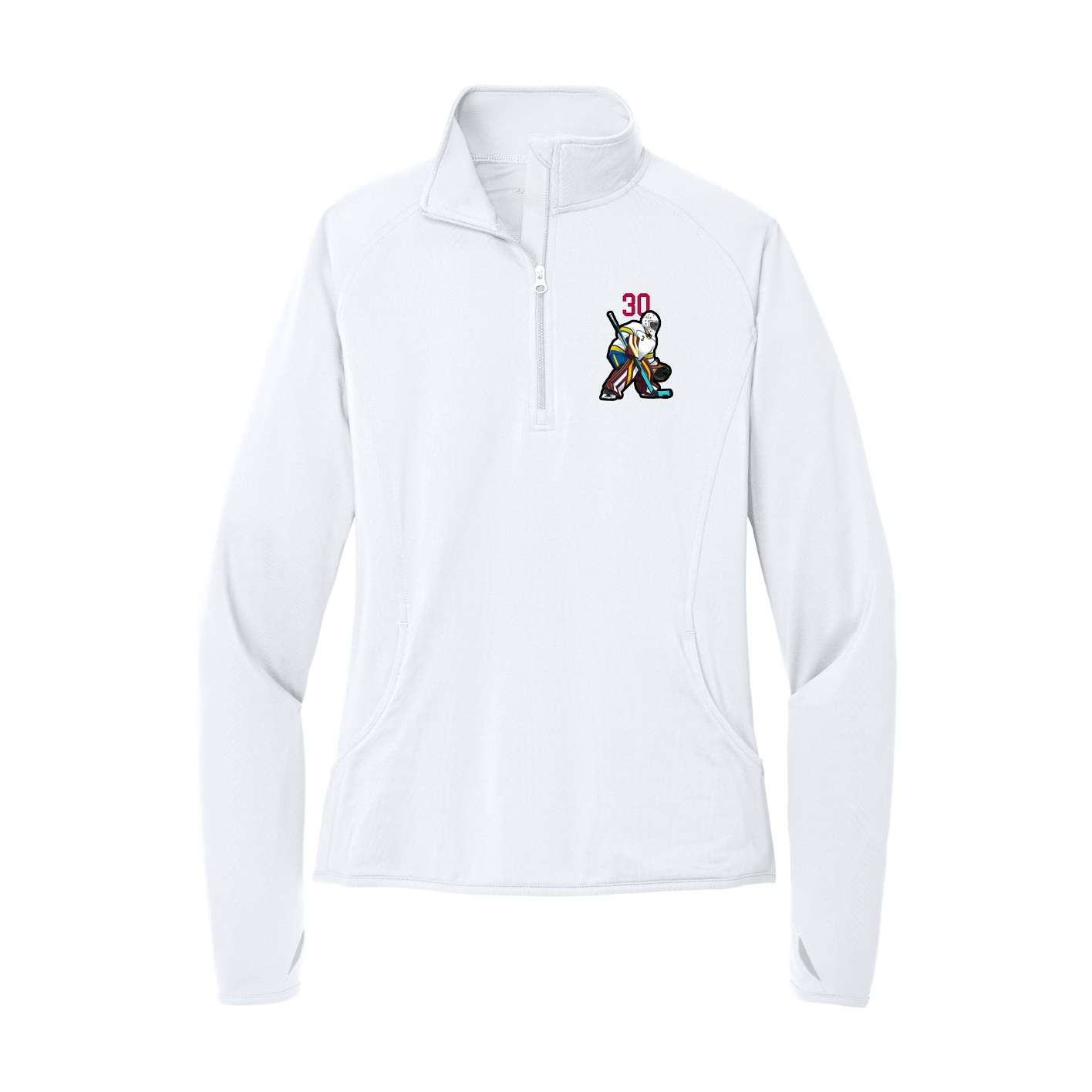 Women's Q-Zip Pullover — Number Top in White