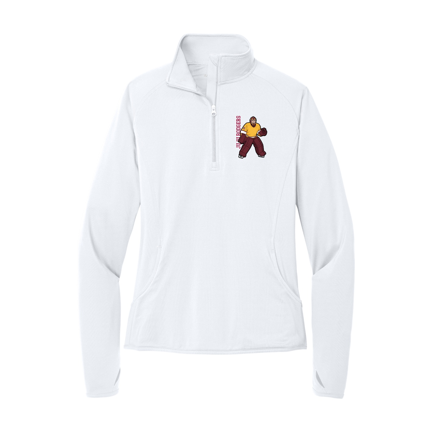 Women's Q-Zip Pullover — Name Vertical in White