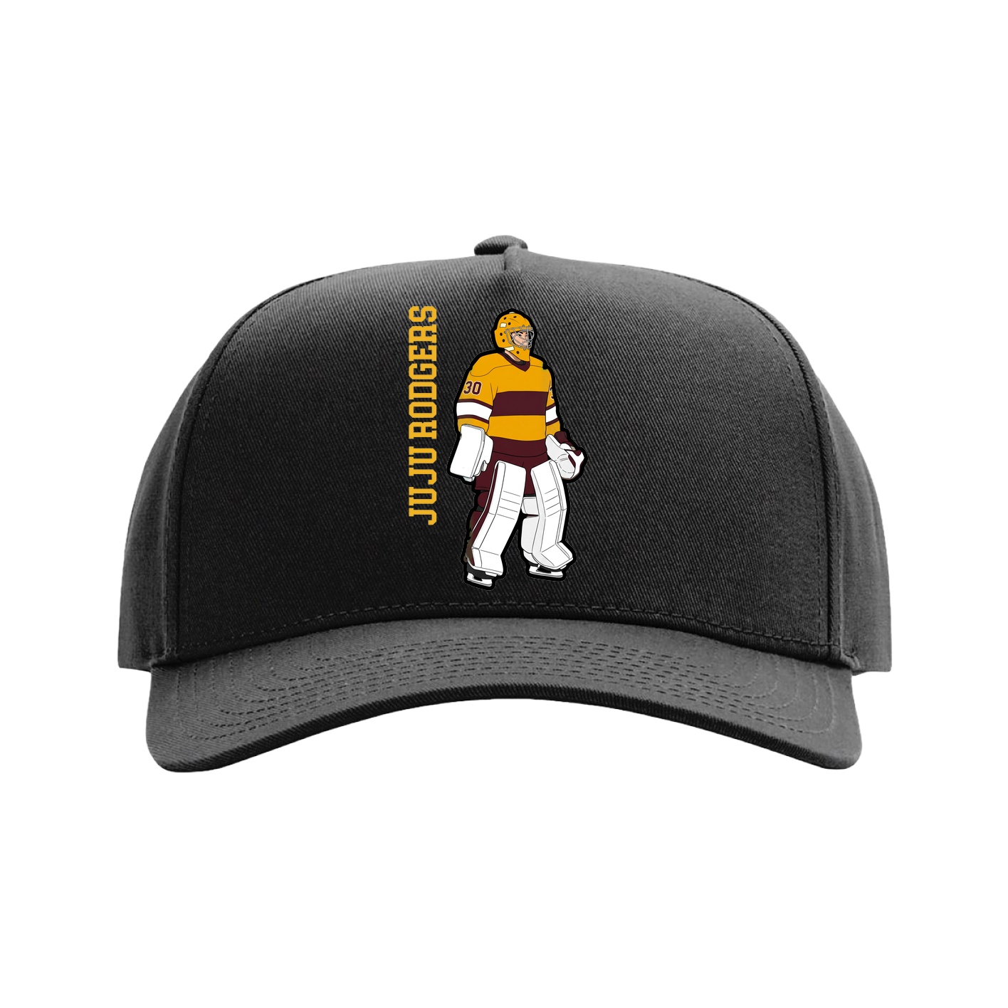 Full Fabric Five-Panel Champ Cap — Name Vertical in Black