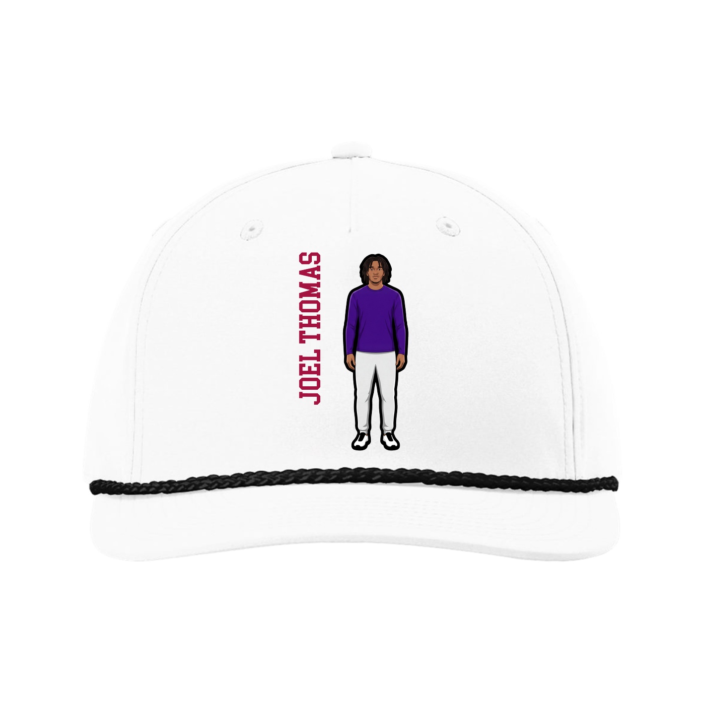 Five-Panel Classic Rope Cap — Name Vertical in White