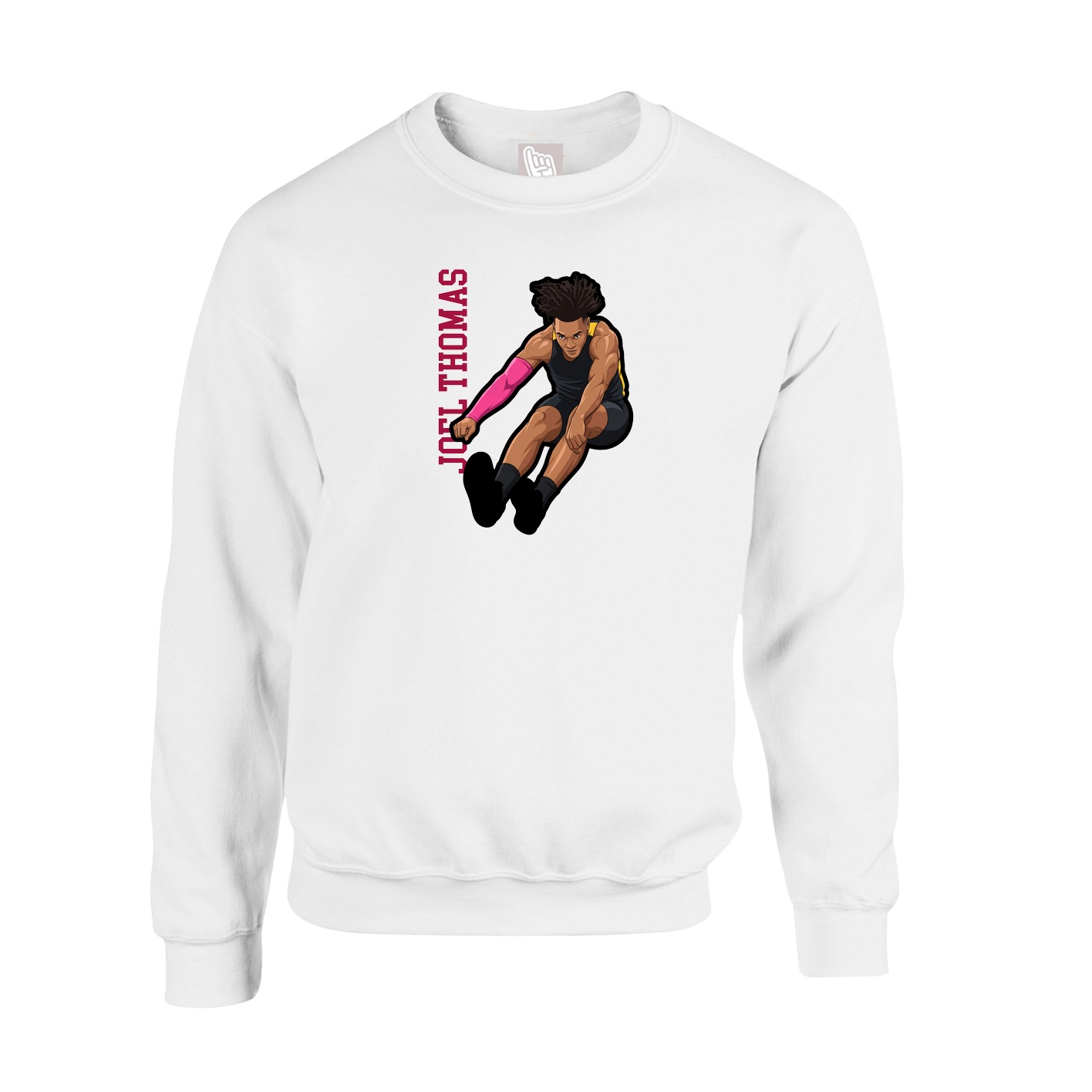 Fleece Crew — Name Vertical in White