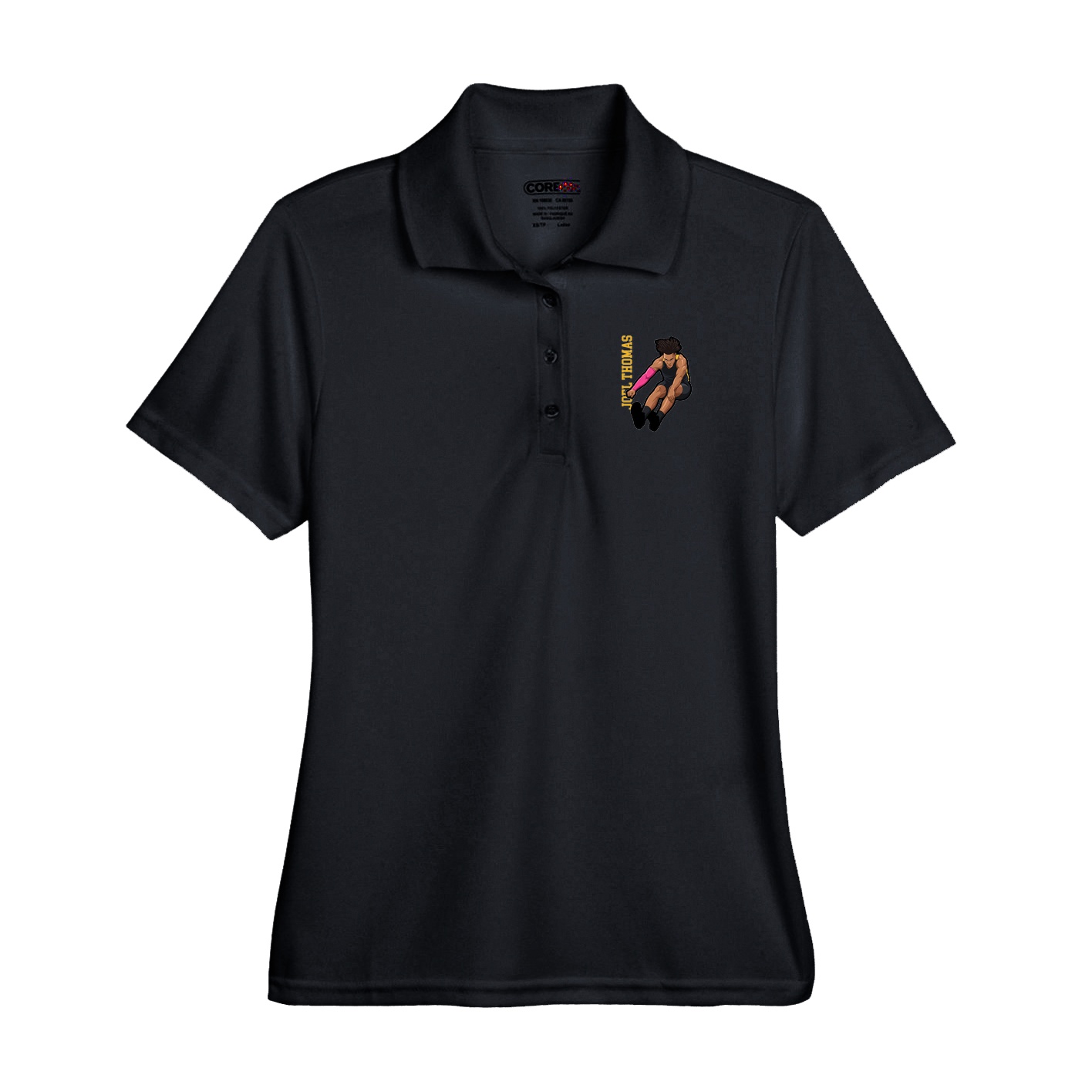 Performance Polo — Name Vertical in Black