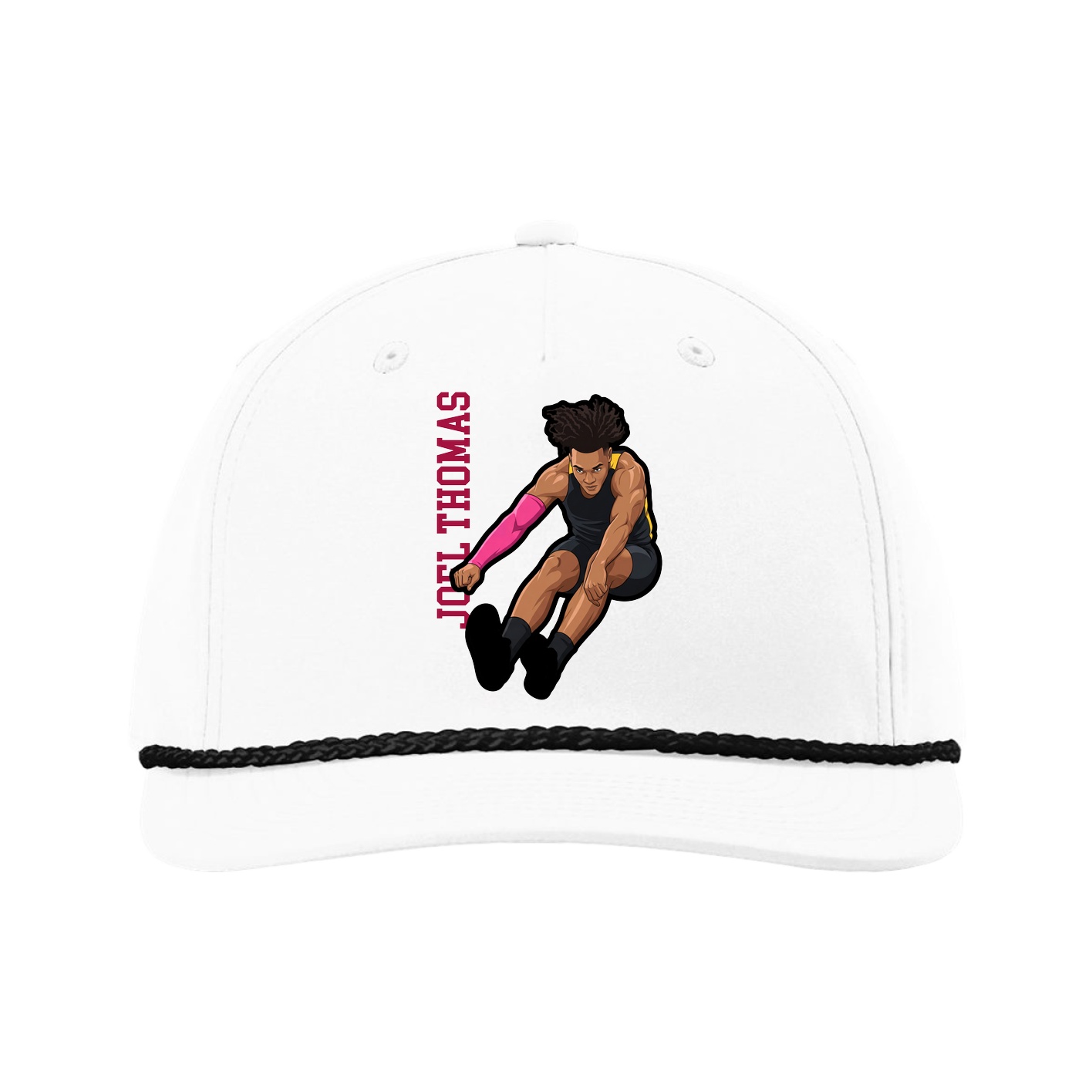 Five-Panel Classic Rope Cap — Name Vertical in White