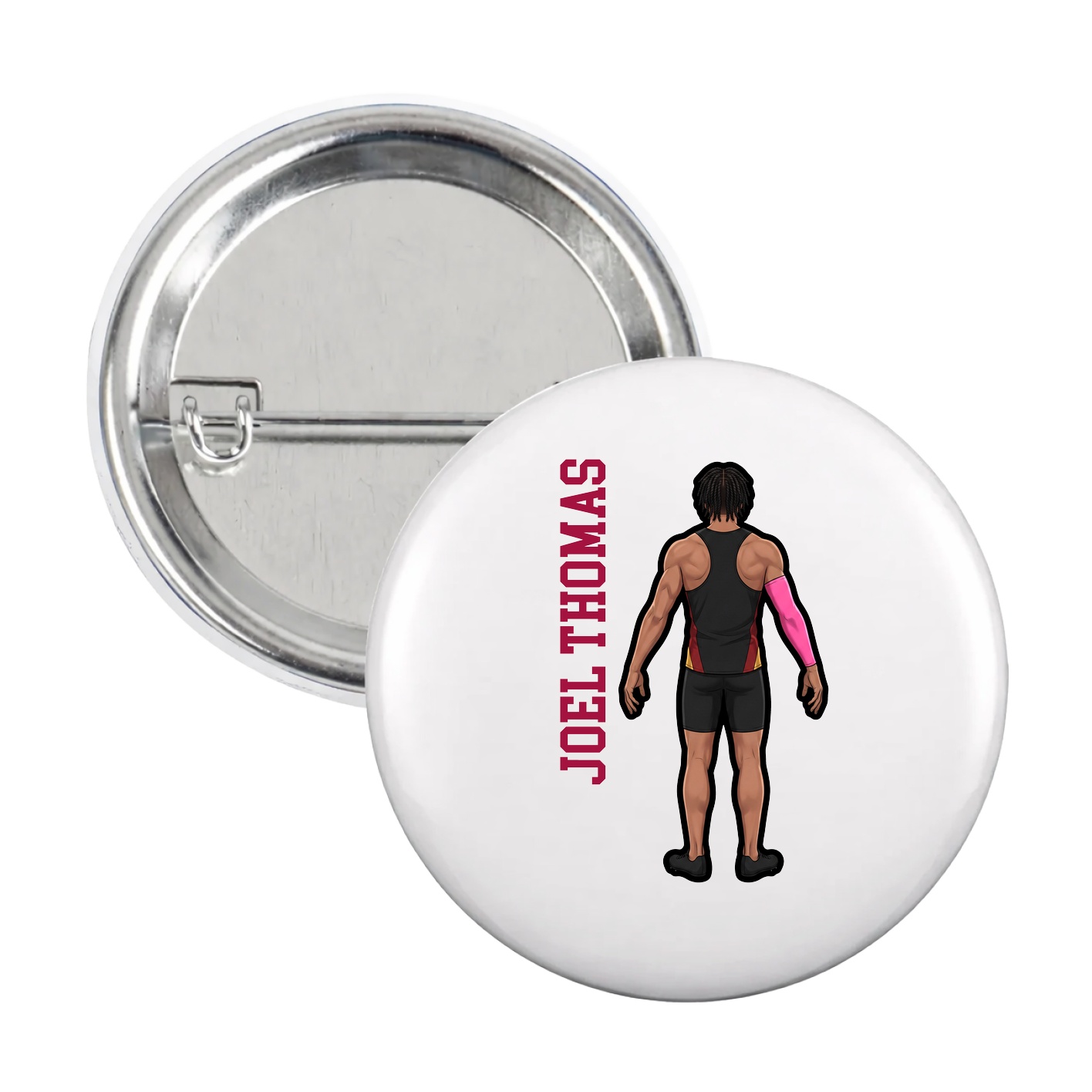 Game Day Button — Name Vertical in White