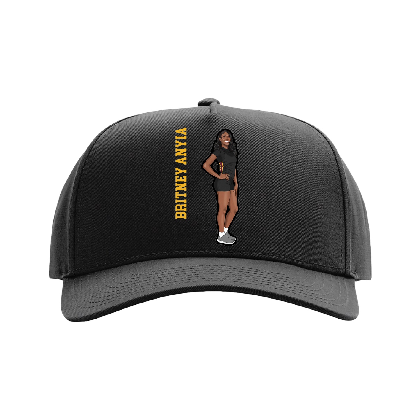 Full Fabric Five-Panel Champ Cap — Name Vertical in Black
