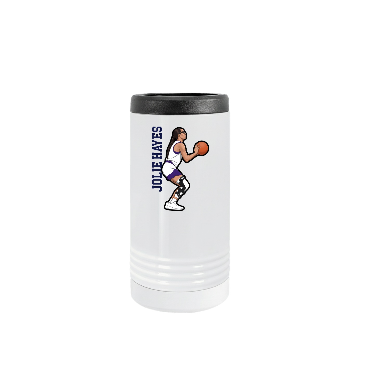 Slim Beverage Holder — Name Vertical in White