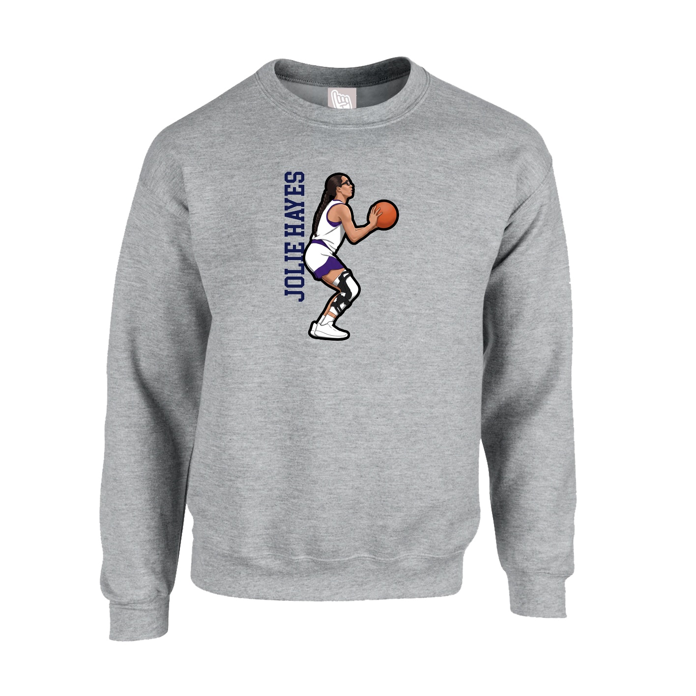 Fleece Crew — Name Vertical in Grey