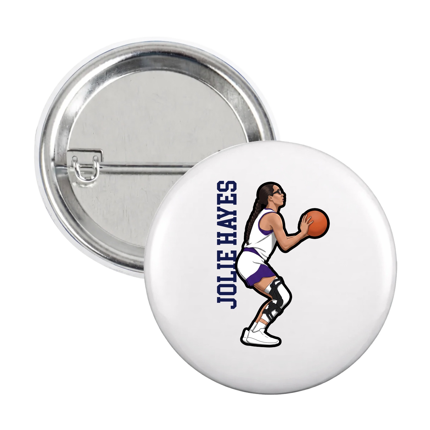 Game Day Button — Name Vertical in White