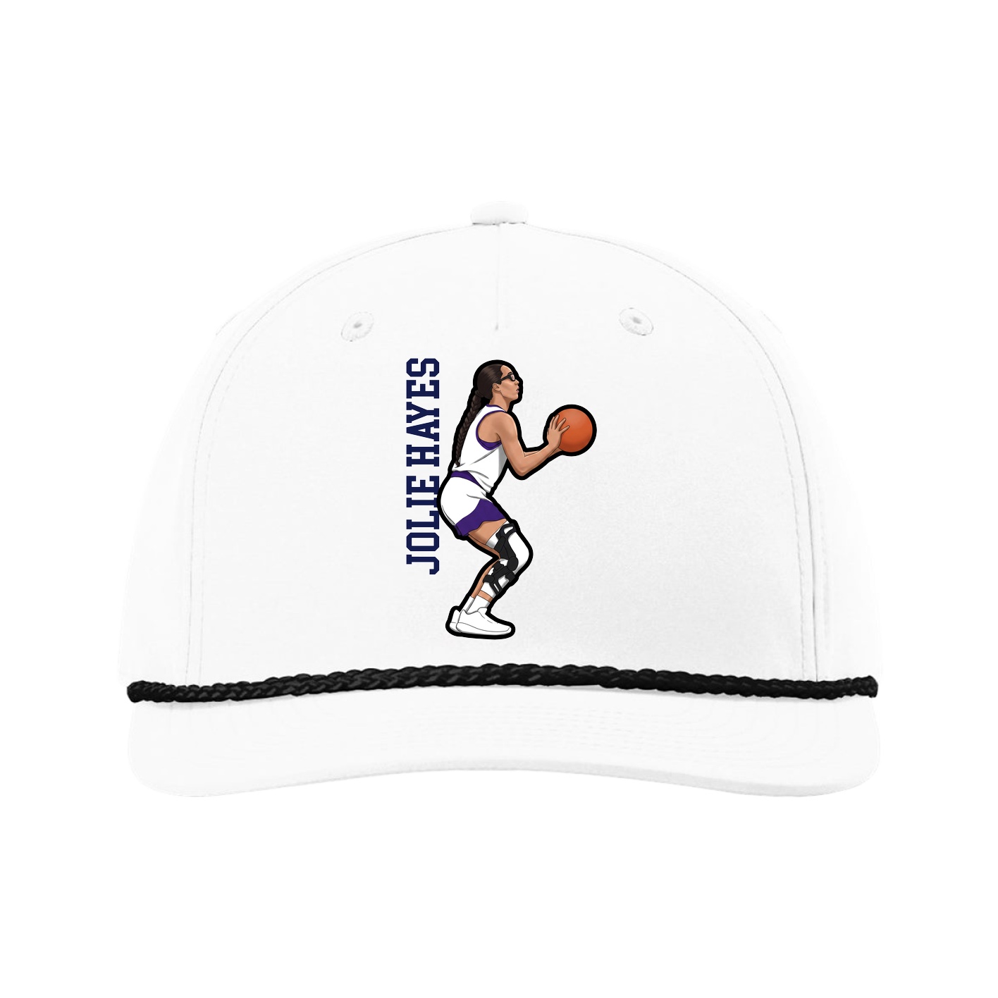 Five-Panel Classic Rope Cap — Name Vertical in White