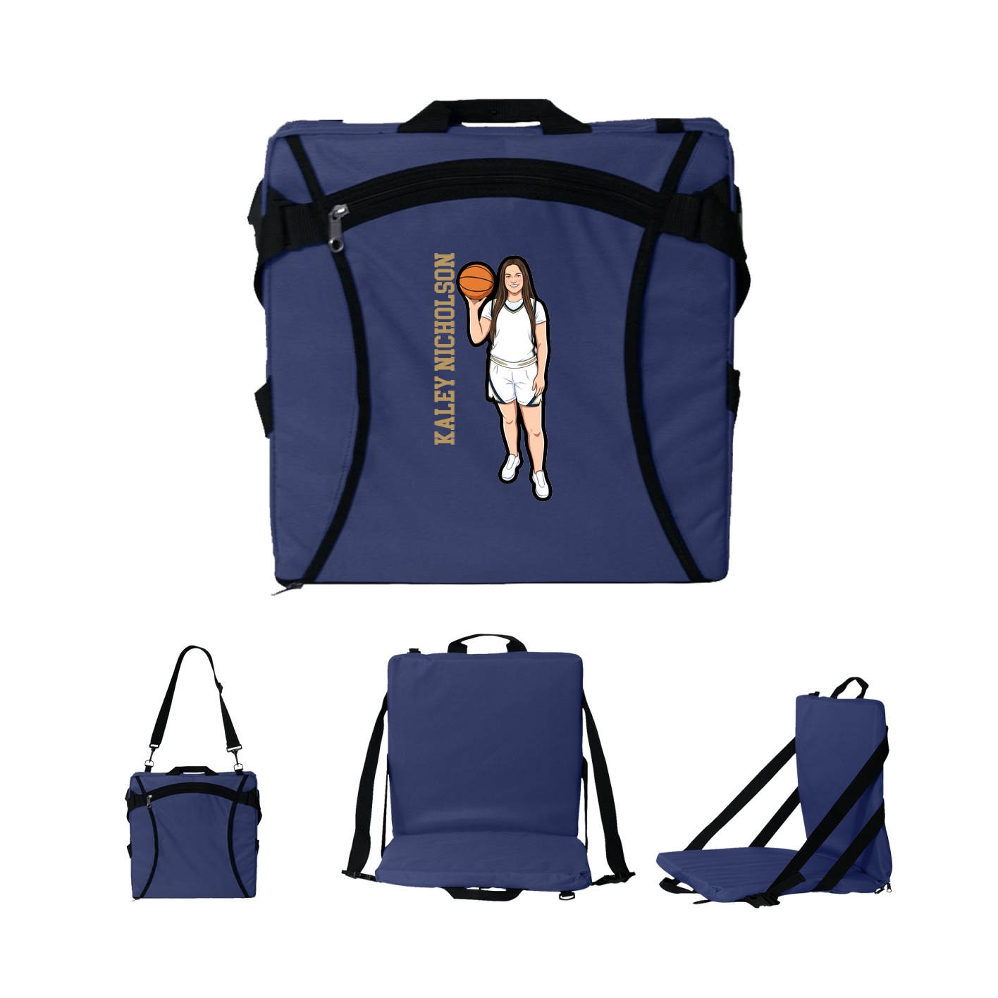 Folding Stadium Seat — Name Vertical in Navy
