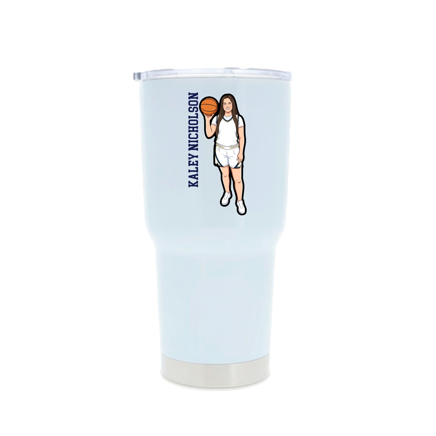 30oz Stainless Steel Tumbler — Name Vertical in White