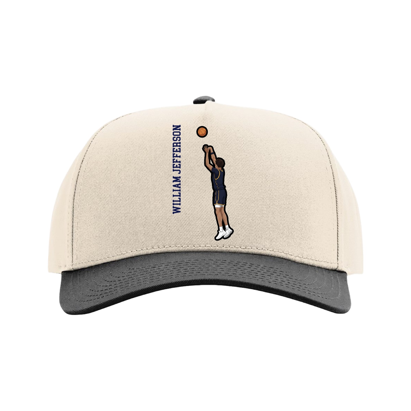 Full Fabric Five-Panel Champ Cap — Name Vertical in Cream/Black