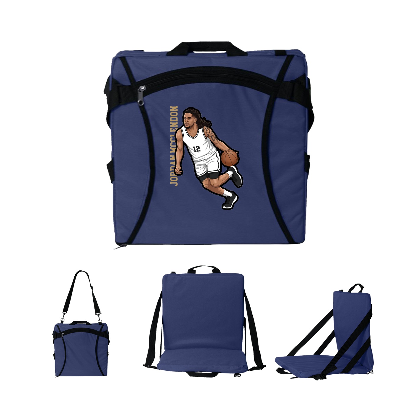 Folding Stadium Seat — Name Vertical in Navy